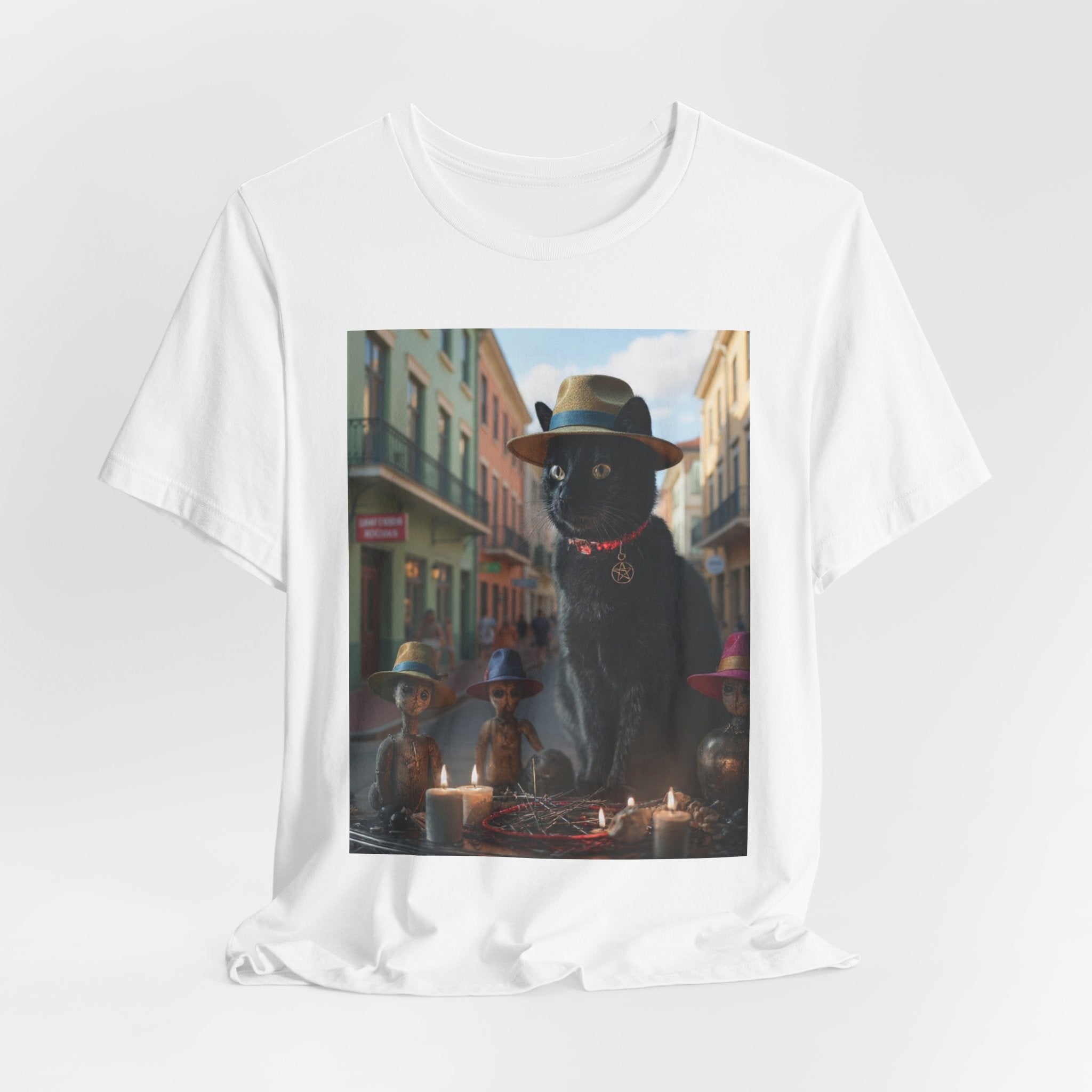 Mystic Voodoo Cat T‑Shirt — New Orleans Witchcat Street Scene