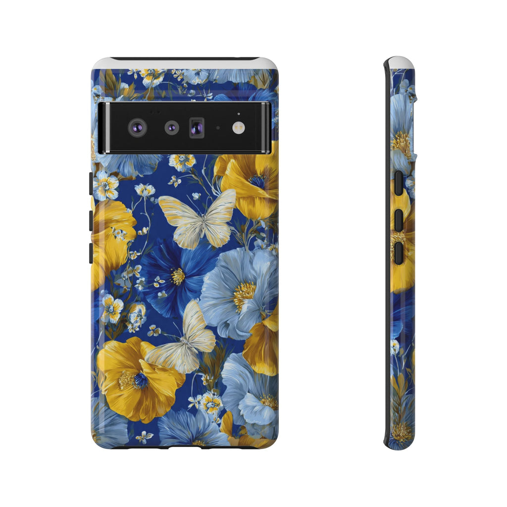 Floral Butterflies Phone Case — Blue & Yellow Tough Protective Cover