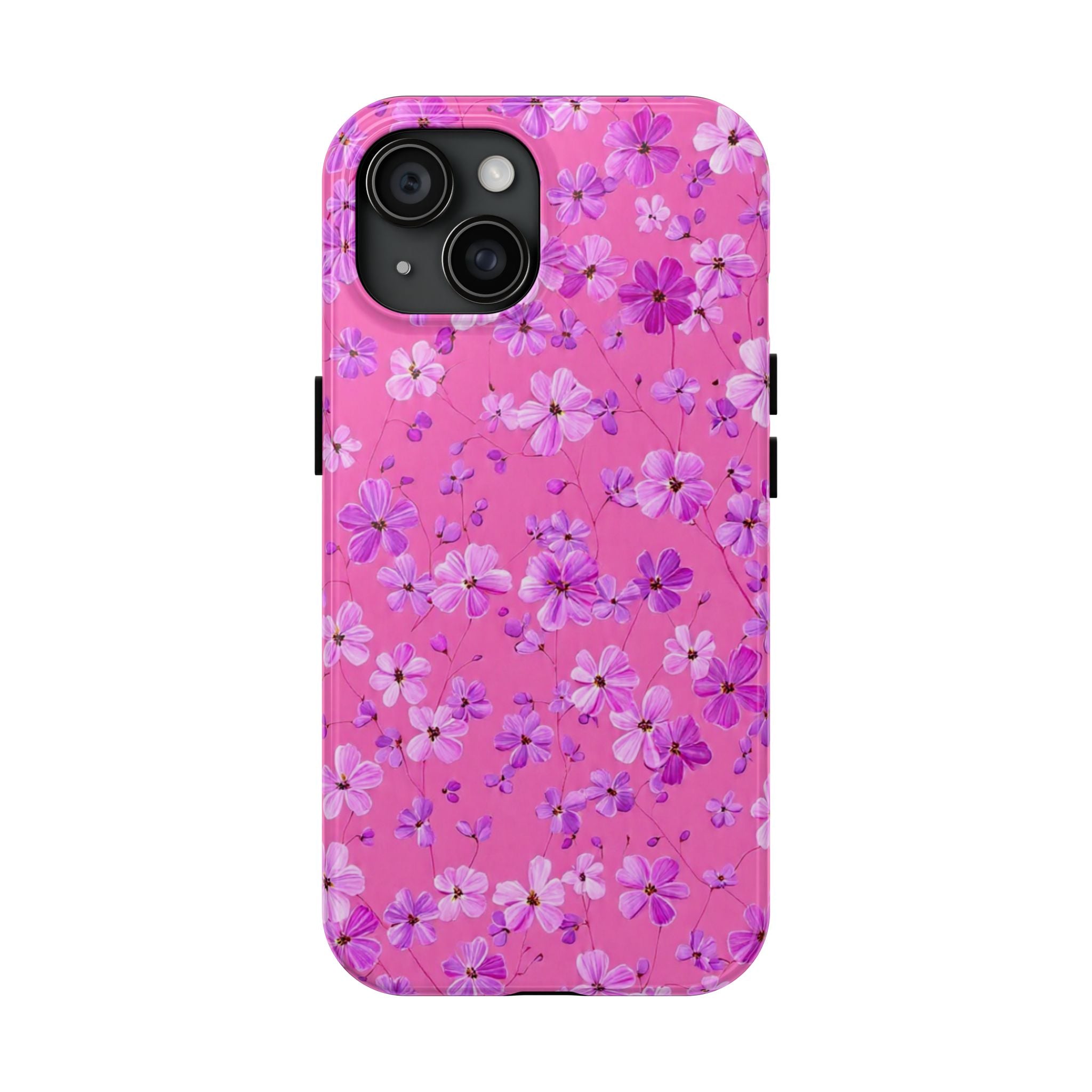 Pink Floral Tough Phone Case — Cute Purple Blossom Protective Cover