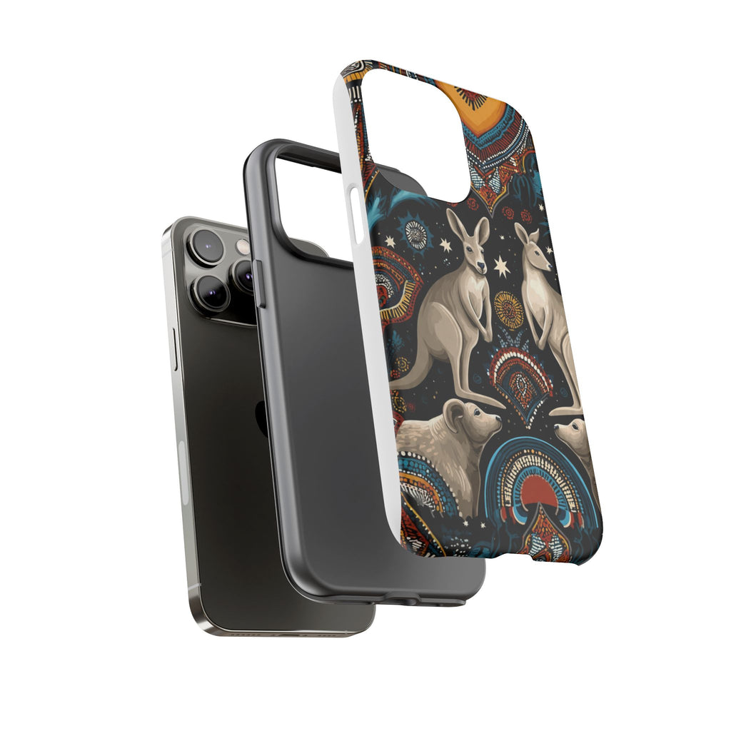 Kangaroo & Boomerang Tough Phone Case — Australian Wildlife Pattern
