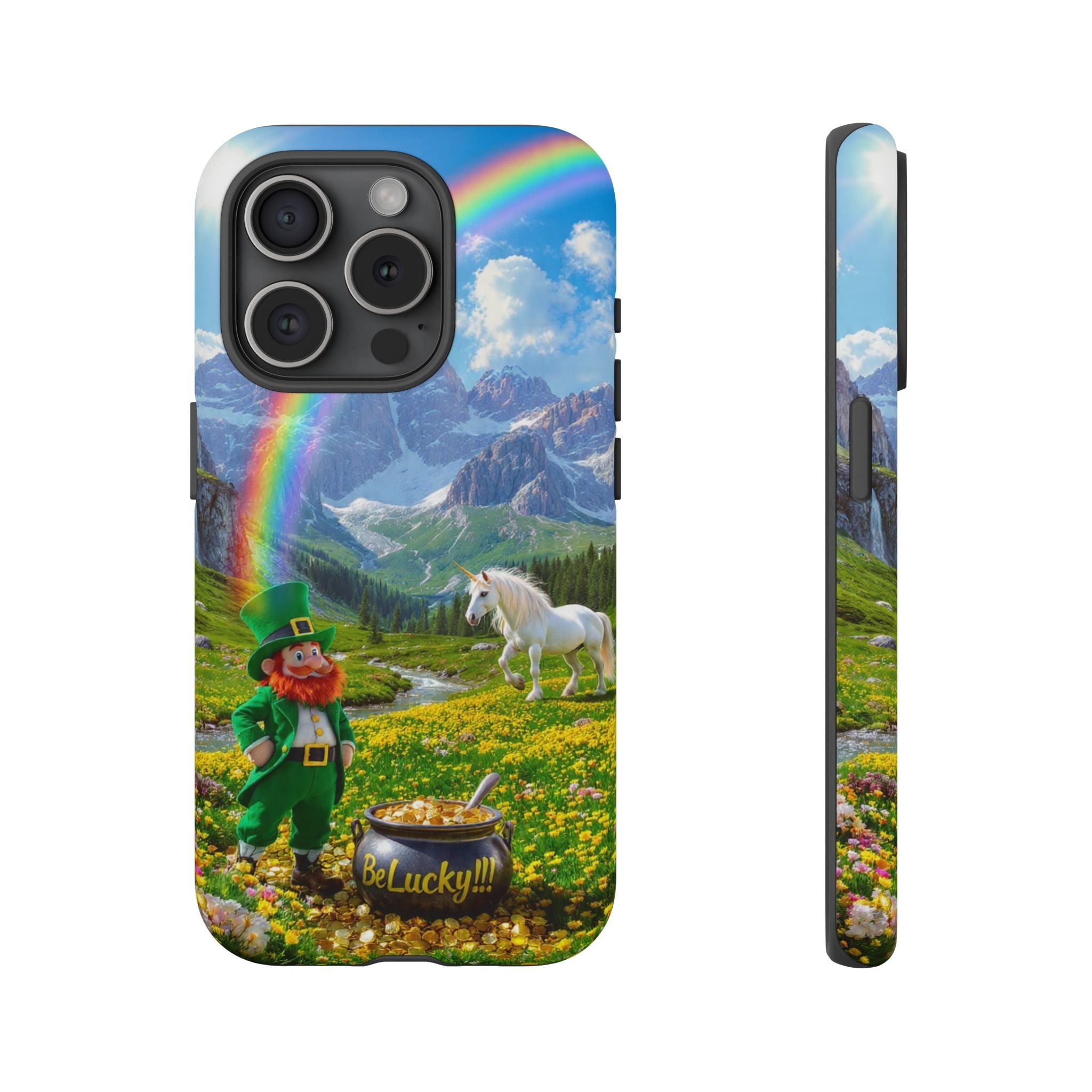 Lucky Leprechaun & Unicorn Phone Case — Rainbow Pot of Gold Protective Cover