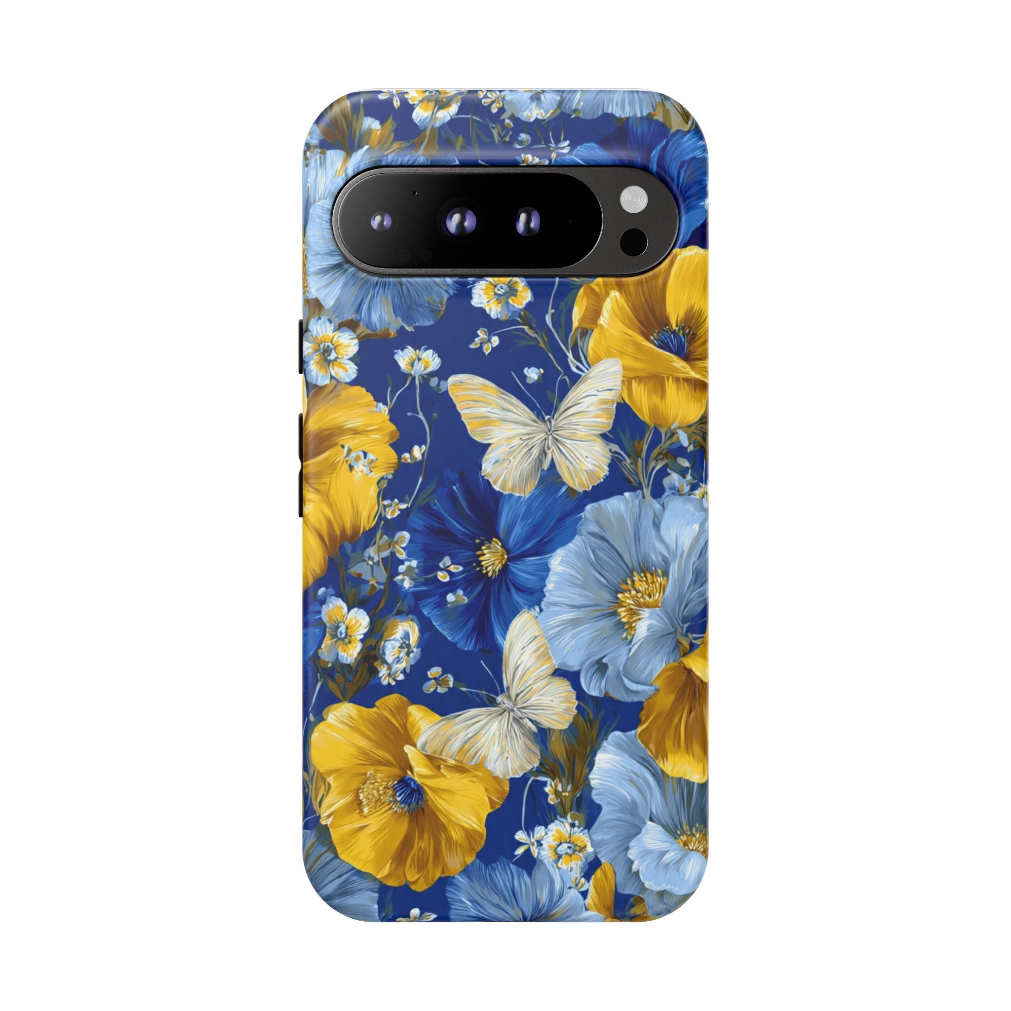 Floral Butterflies Phone Case — Blue & Yellow Tough Protective Cover