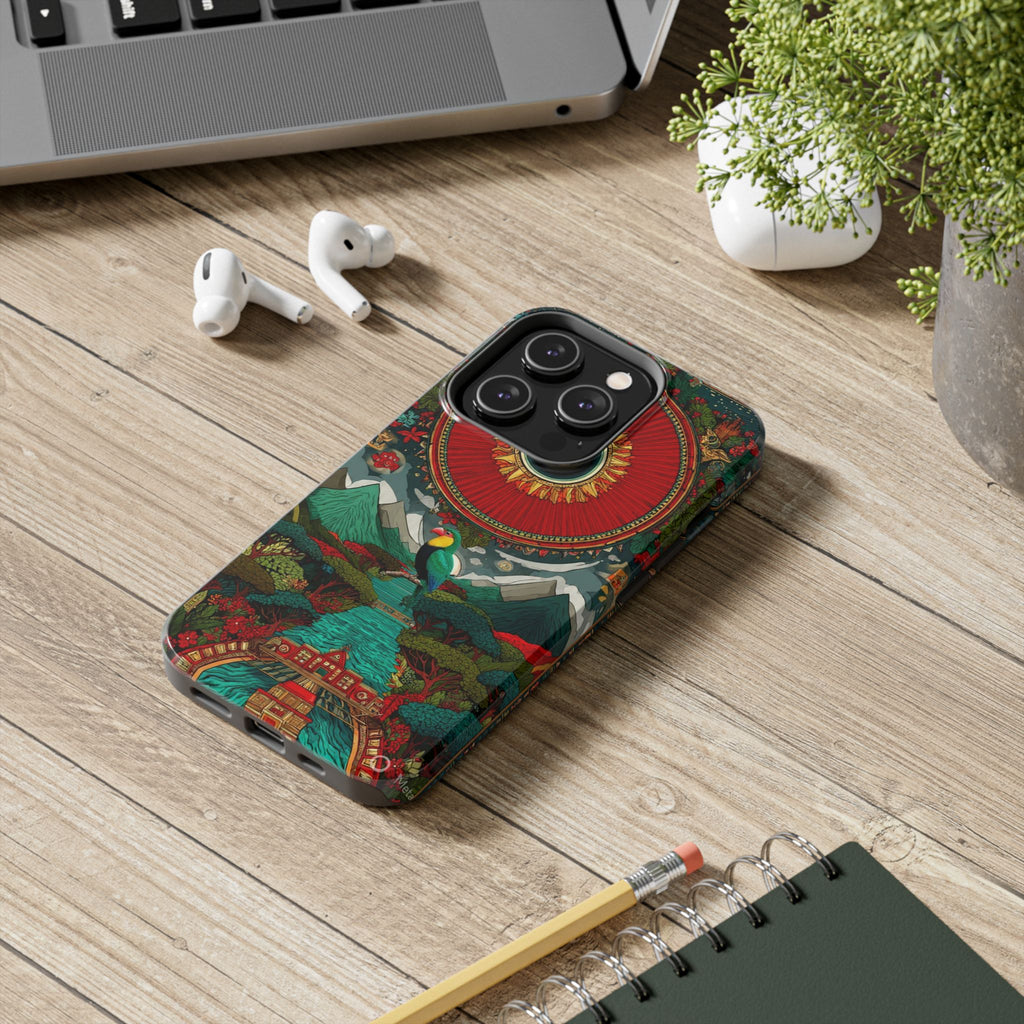 Tough Phone Case — Vibrant Tropical Mountain Bird Design