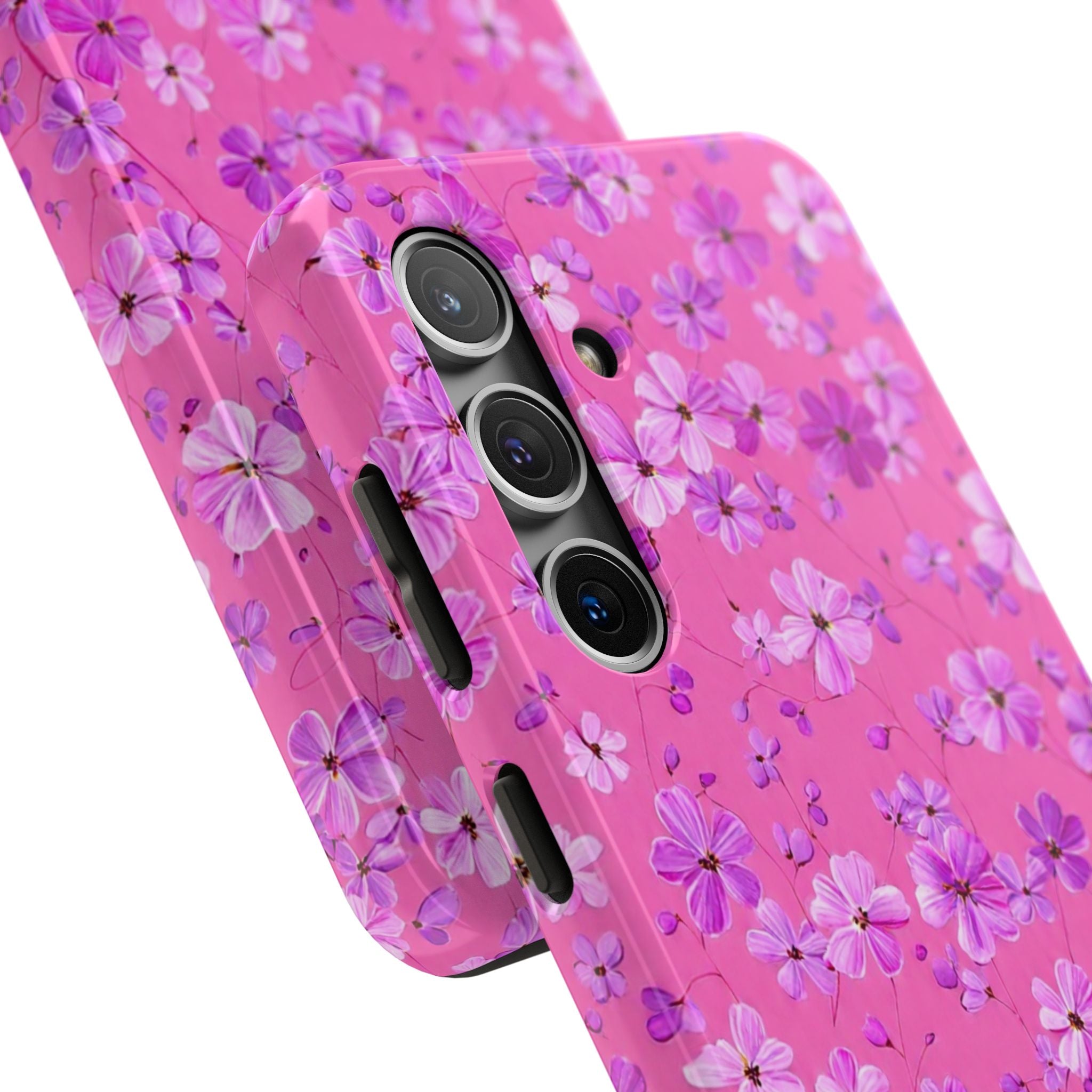 Pink Floral Tough Phone Case — Cute Purple Blossom Protective Cover