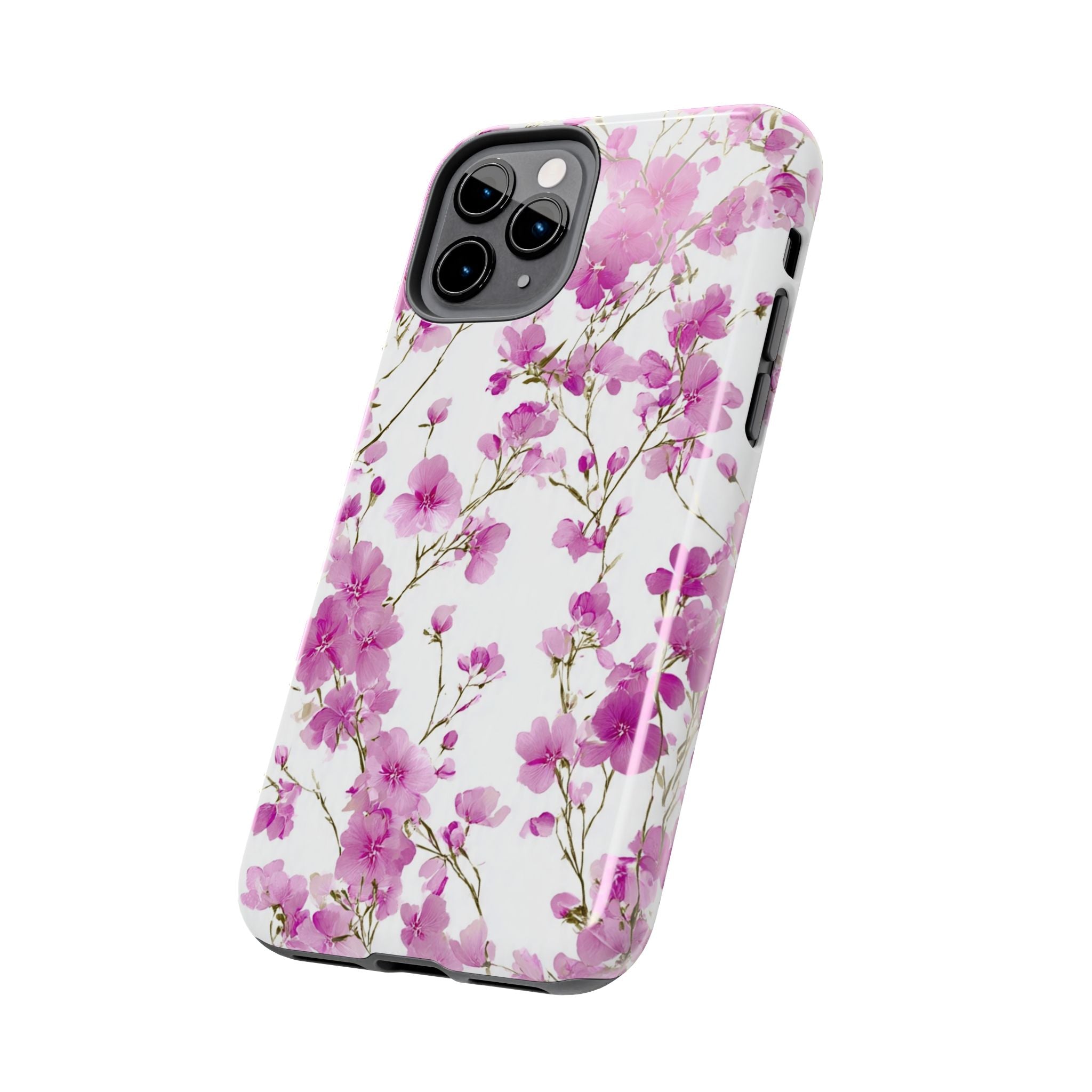 Floral Pink Blossoms Tough Phone Case — Durable Protective Phone Cover with Watercolor Cherry Blossom Design