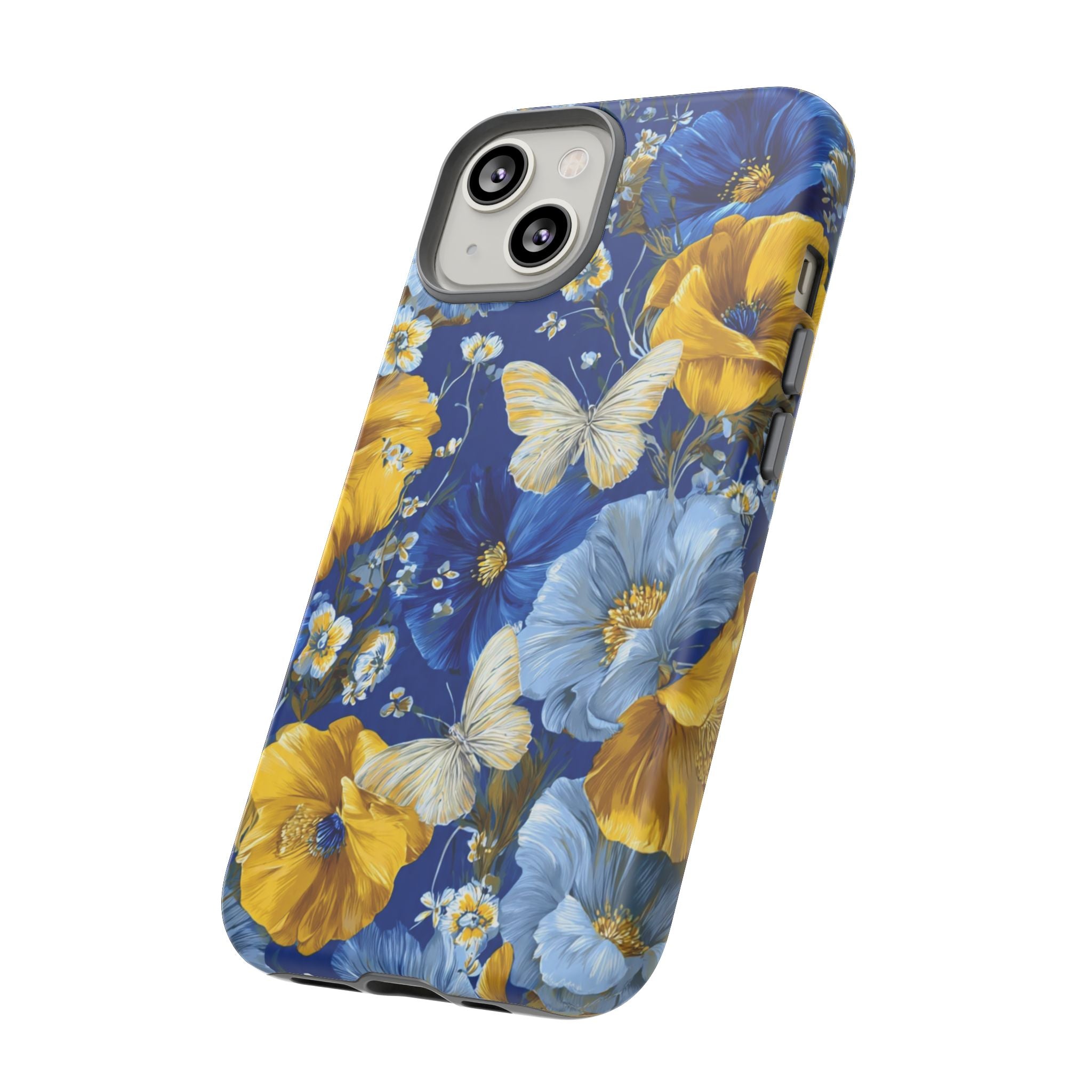 Floral Butterflies Phone Case — Blue & Yellow Tough Protective Cover