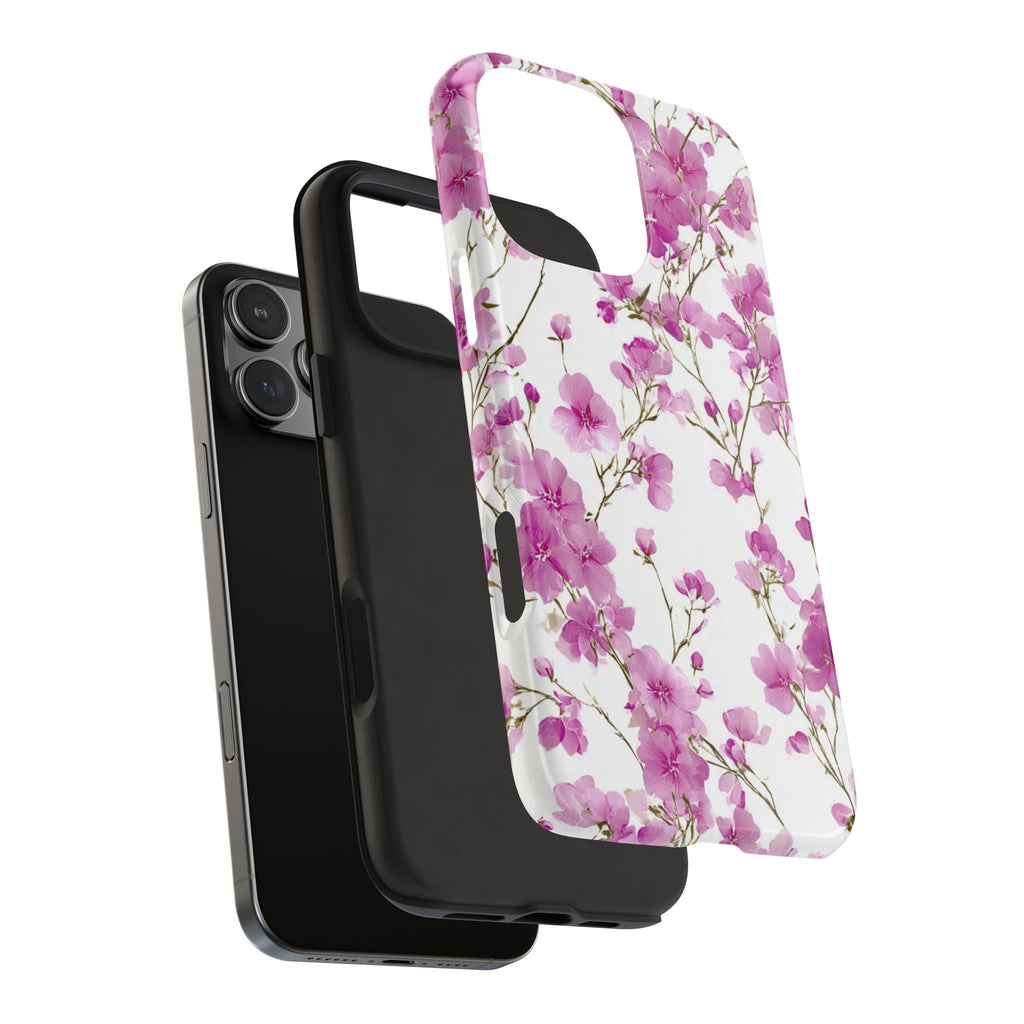 Floral Pink Blossoms Tough Phone Case — Durable Protective Phone Cover with Watercolor Cherry Blossom Design