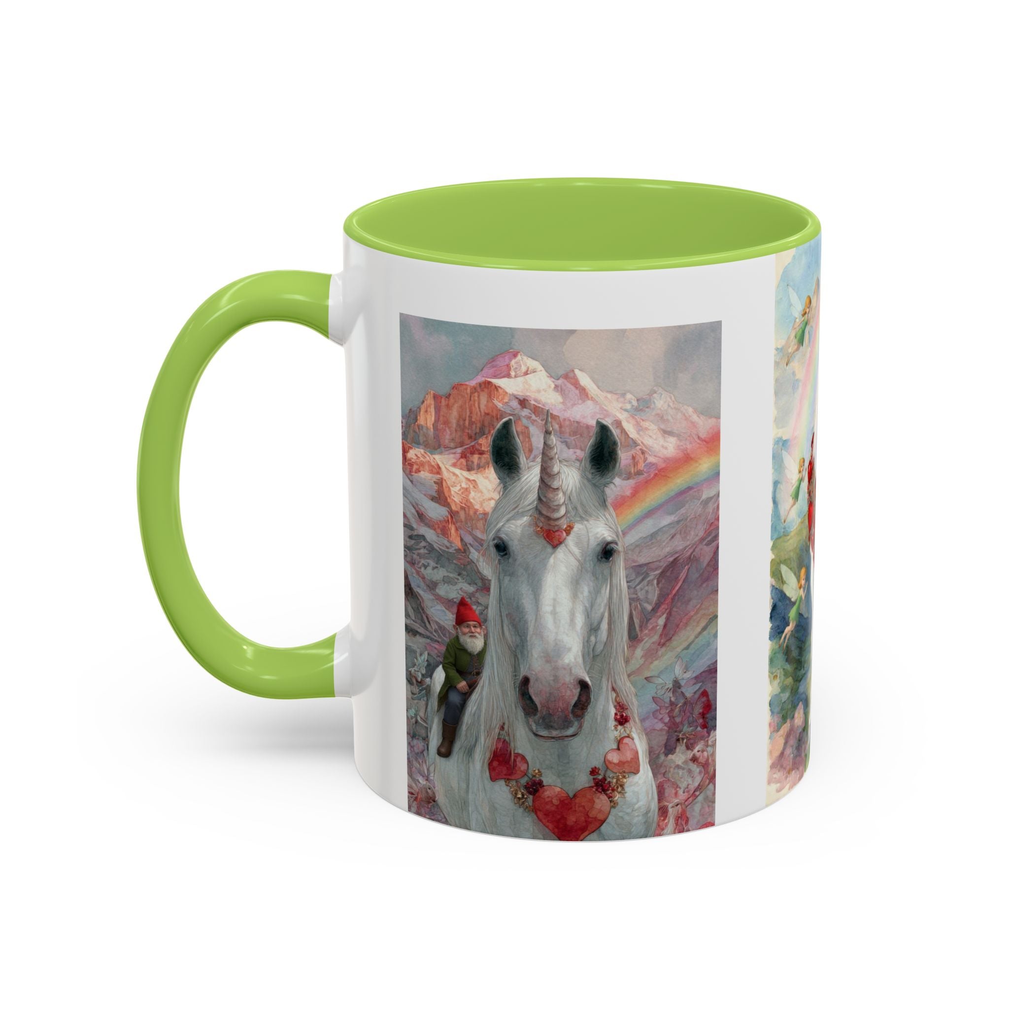 Unicorn Heart Rainbow Accent Coffee Mug — Magical White Unicorn with Heart Garland (11/15oz)