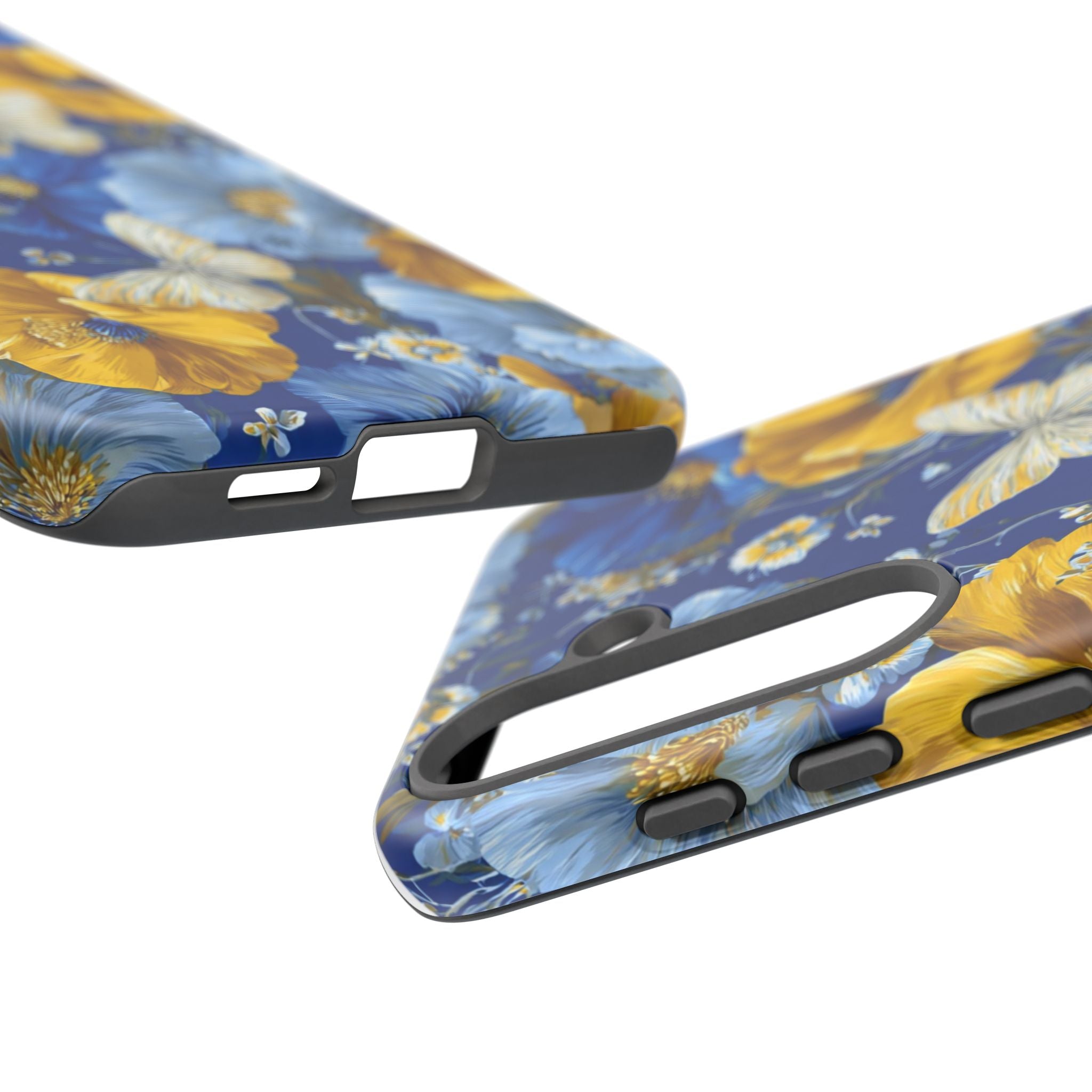 Floral Butterflies Phone Case — Blue & Yellow Tough Protective Cover