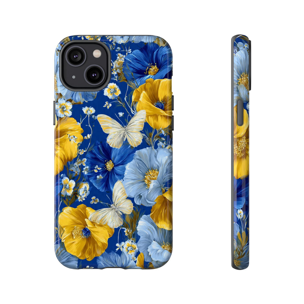 Floral Butterflies Phone Case — Blue & Yellow Tough Protective Cover