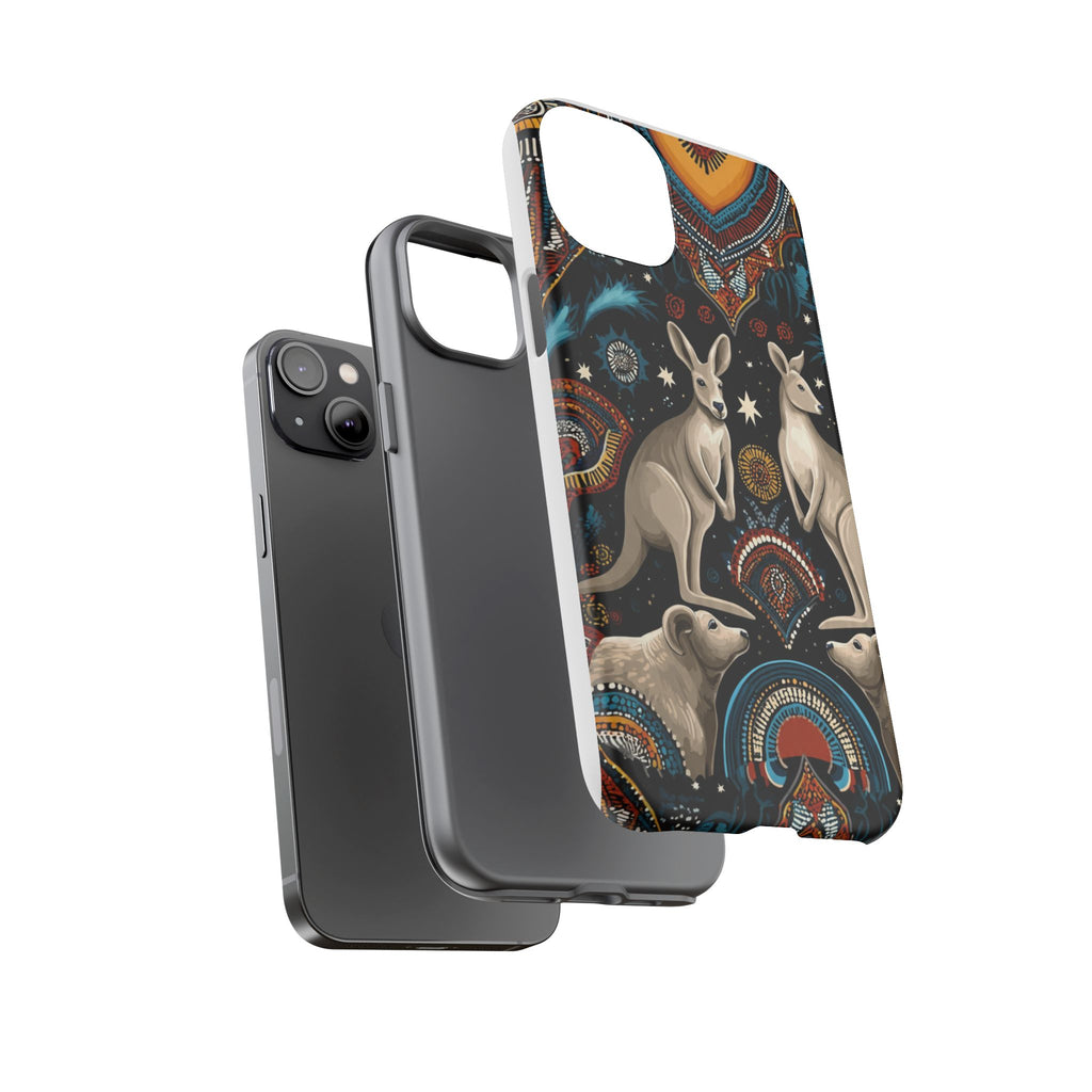 Kangaroo & Boomerang Tough Phone Case — Australian Wildlife Pattern