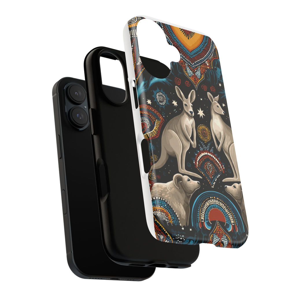 Kangaroo & Boomerang Tough Phone Case — Australian Wildlife Pattern