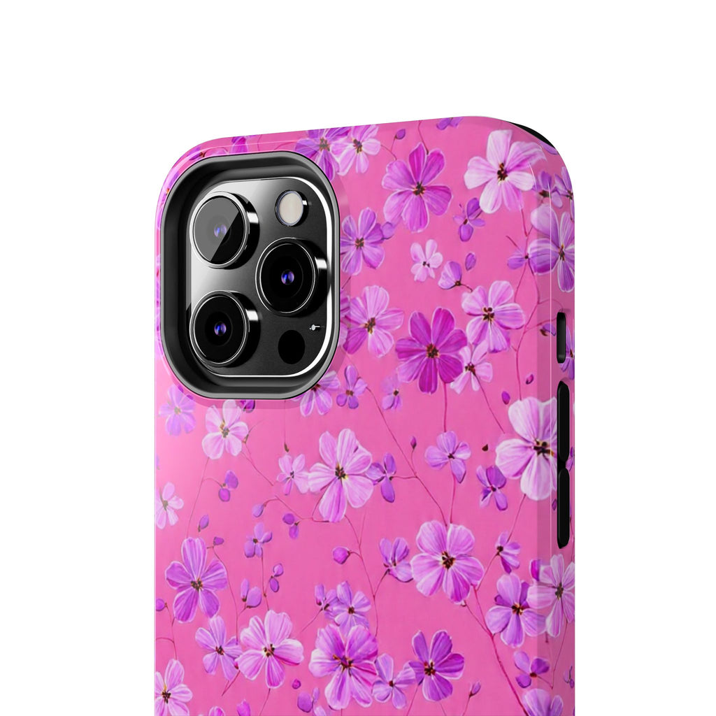 Pink Floral Tough Phone Case — Cute Purple Blossom Protective Cover