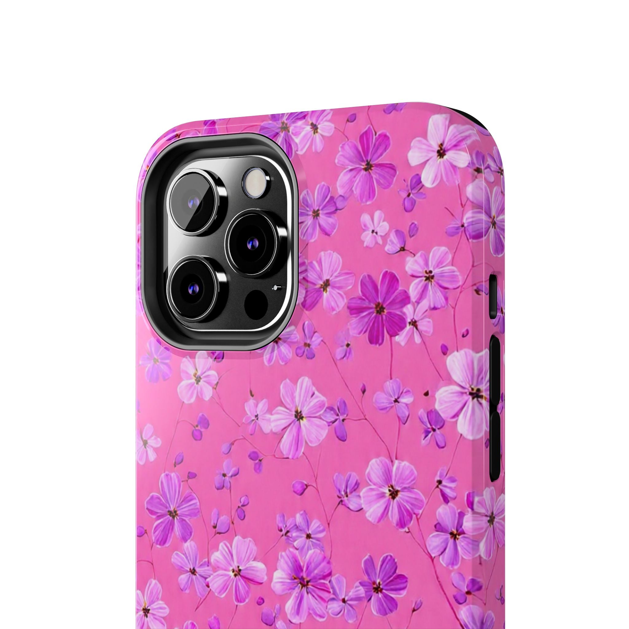 Pink Floral Tough Phone Case — Cute Purple Blossom Protective Cover
