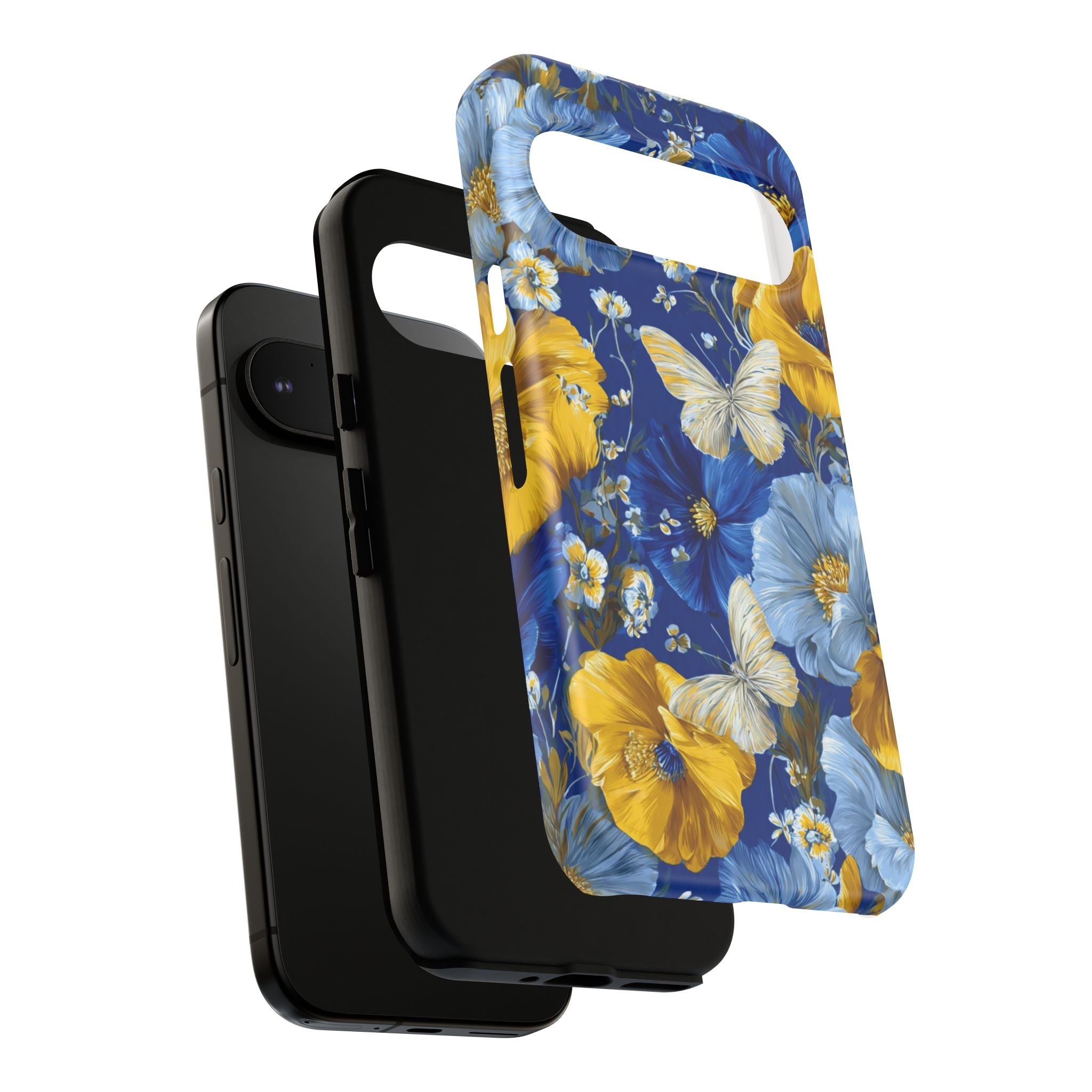 Floral Butterflies Phone Case — Blue & Yellow Tough Protective Cover