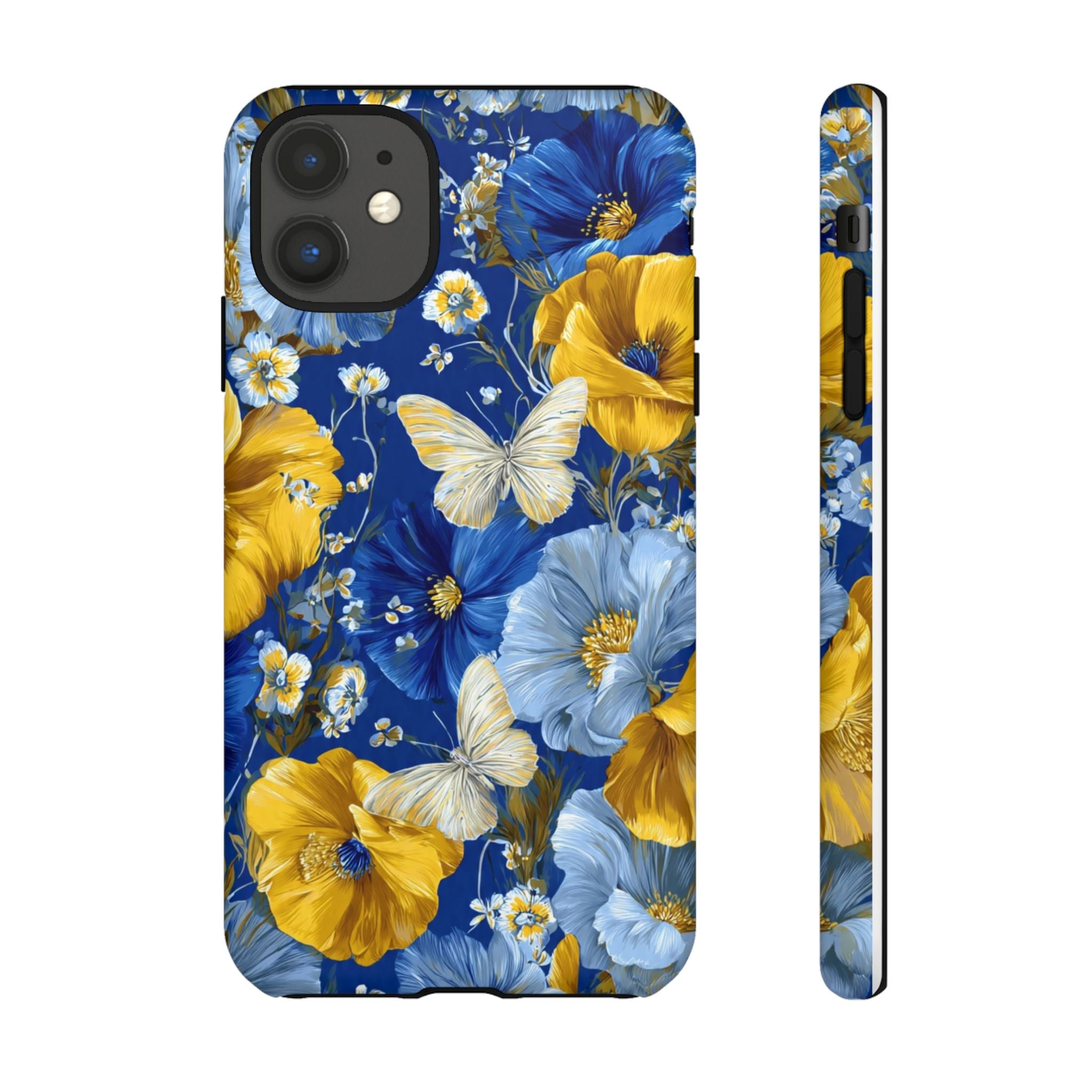Floral Butterflies Phone Case — Blue & Yellow Tough Protective Cover