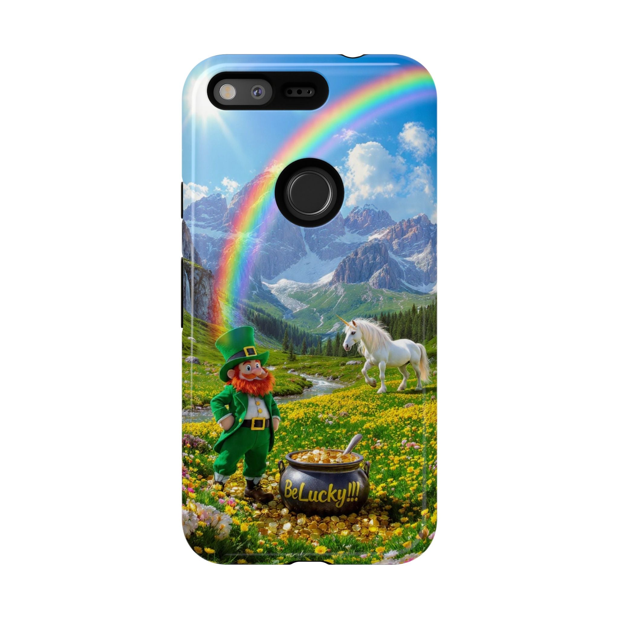 Lucky Leprechaun & Unicorn Phone Case — Rainbow Pot of Gold Protective Cover