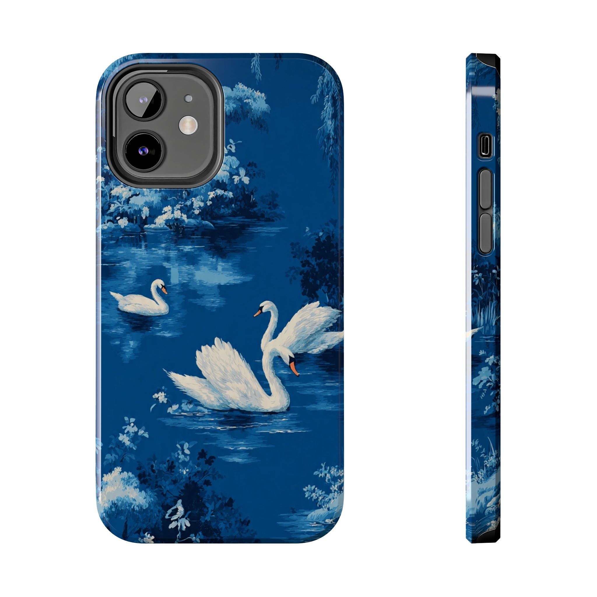 Swan Lake Tough Phone Case — Blue Vintage Swan Design, Durable Protective Cover