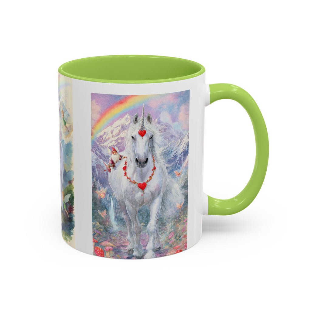 Unicorn Heart Rainbow Accent Coffee Mug — Magical White Unicorn with Heart Garland (11/15oz)