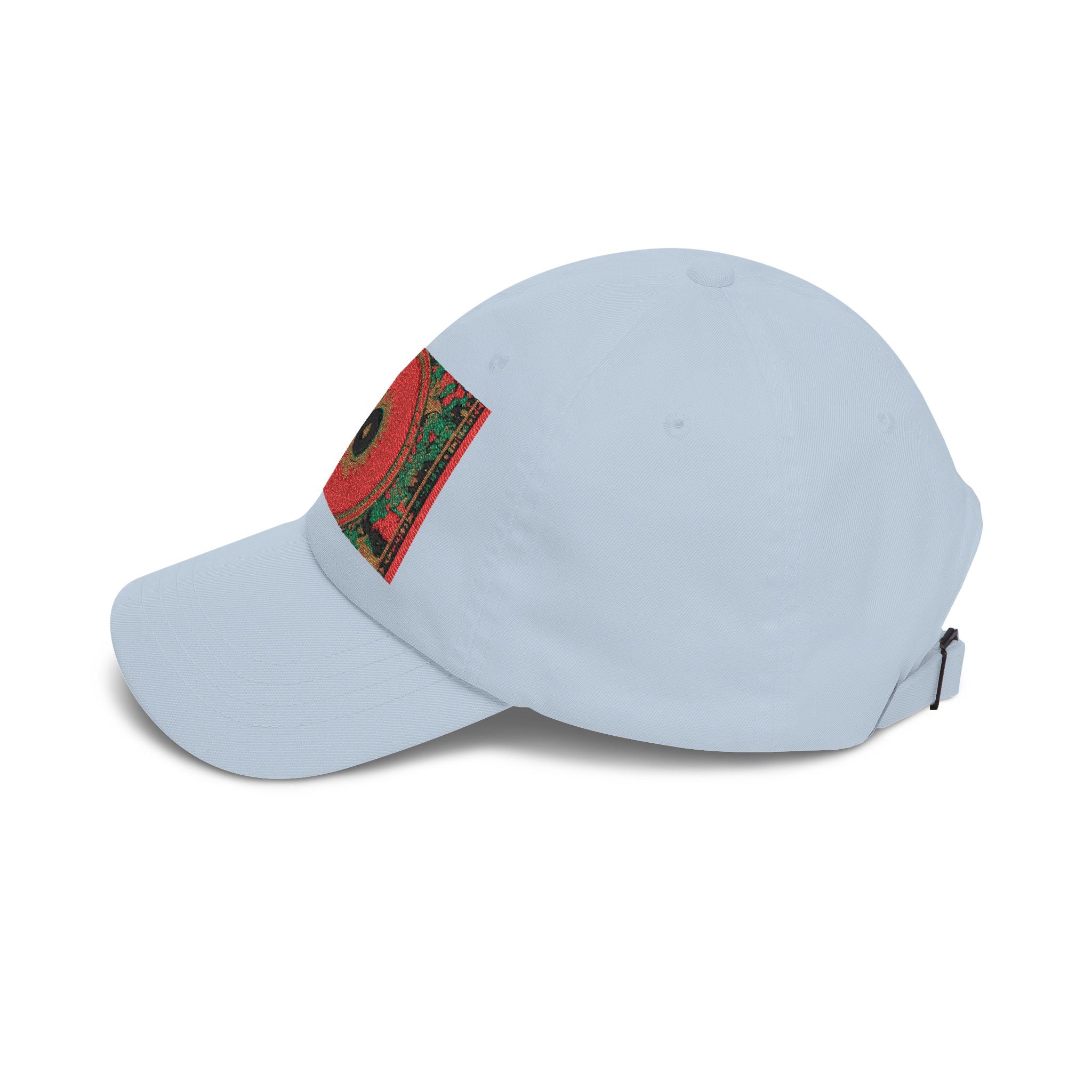 Floral Mandala Dad Cap - Vibrant Red Garden Circle Embroidered Hat