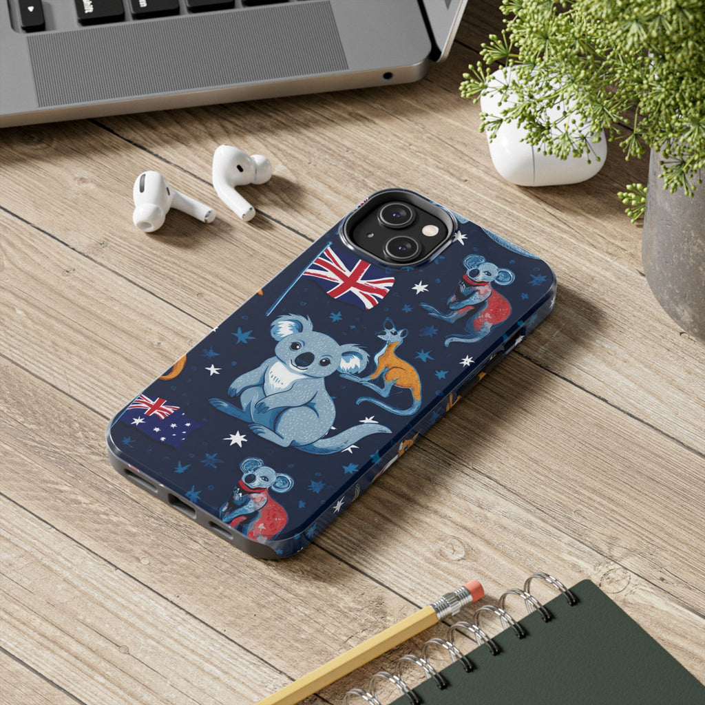 Australian Wildlife Tough Phone Case — Koala & Kangaroo Flag Design