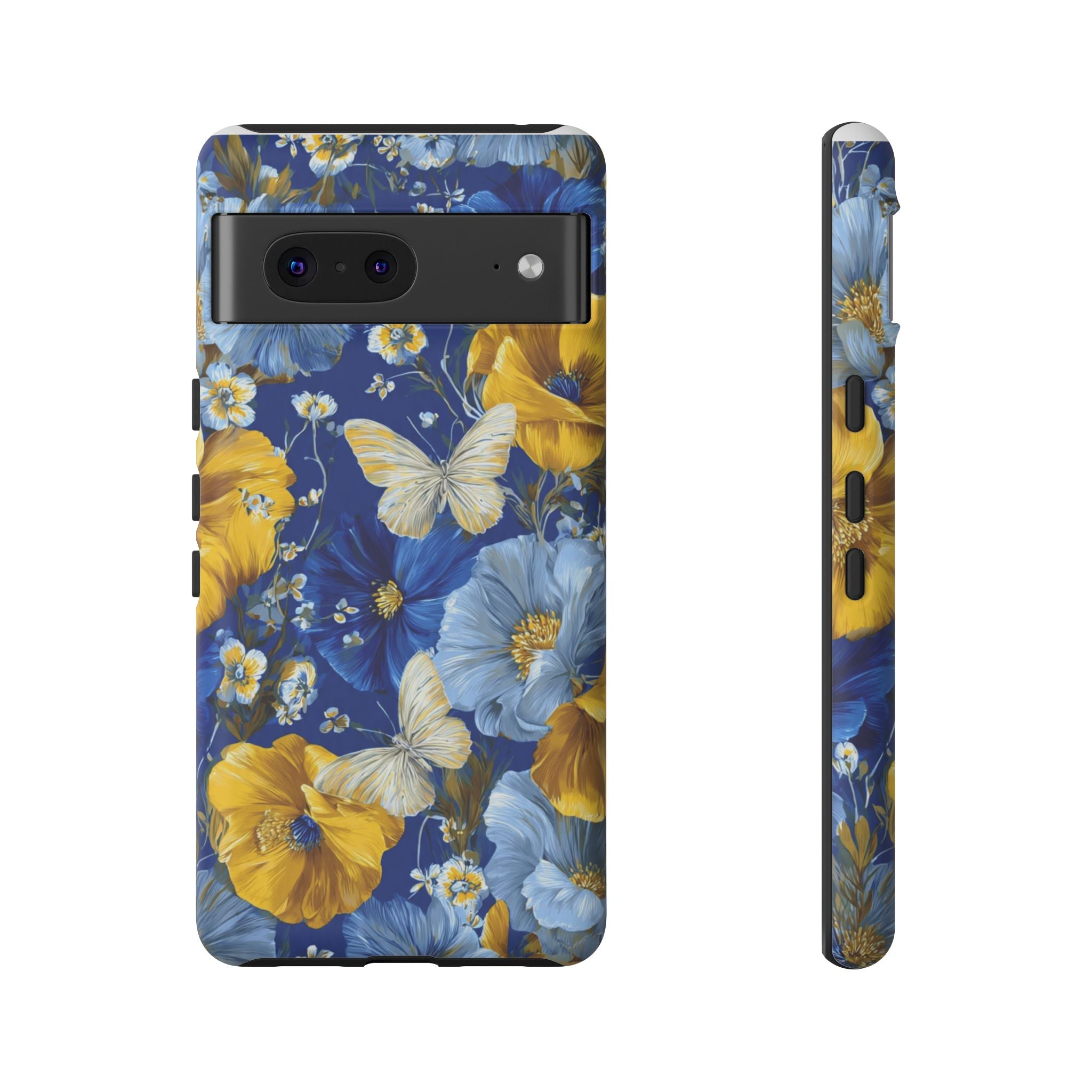 Floral Butterflies Phone Case — Blue & Yellow Tough Protective Cover