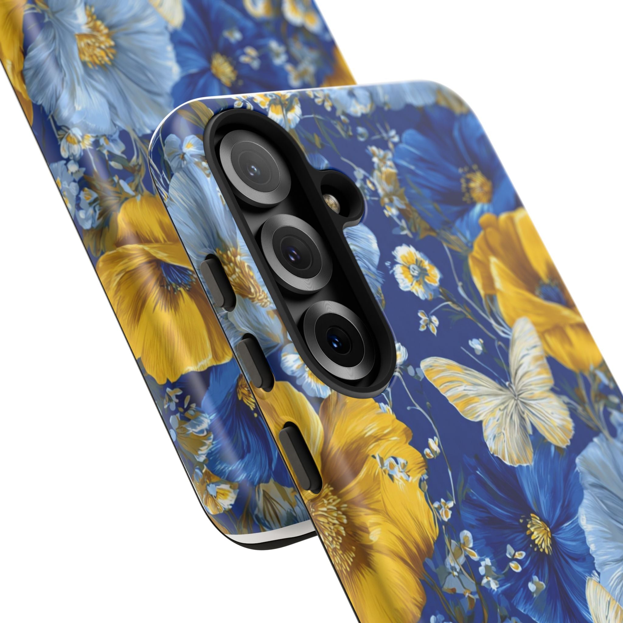 Floral Butterflies Phone Case — Blue & Yellow Tough Protective Cover