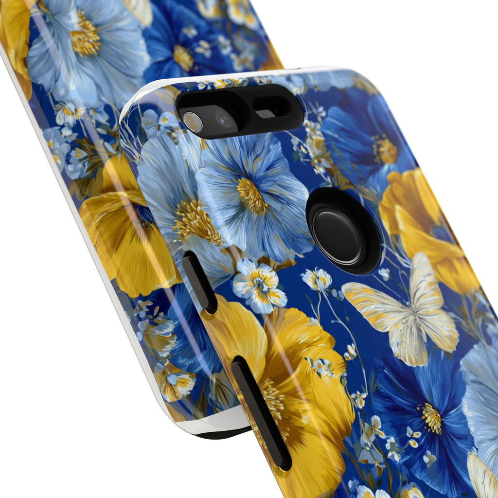 Floral Butterflies Phone Case — Blue & Yellow Tough Protective Cover