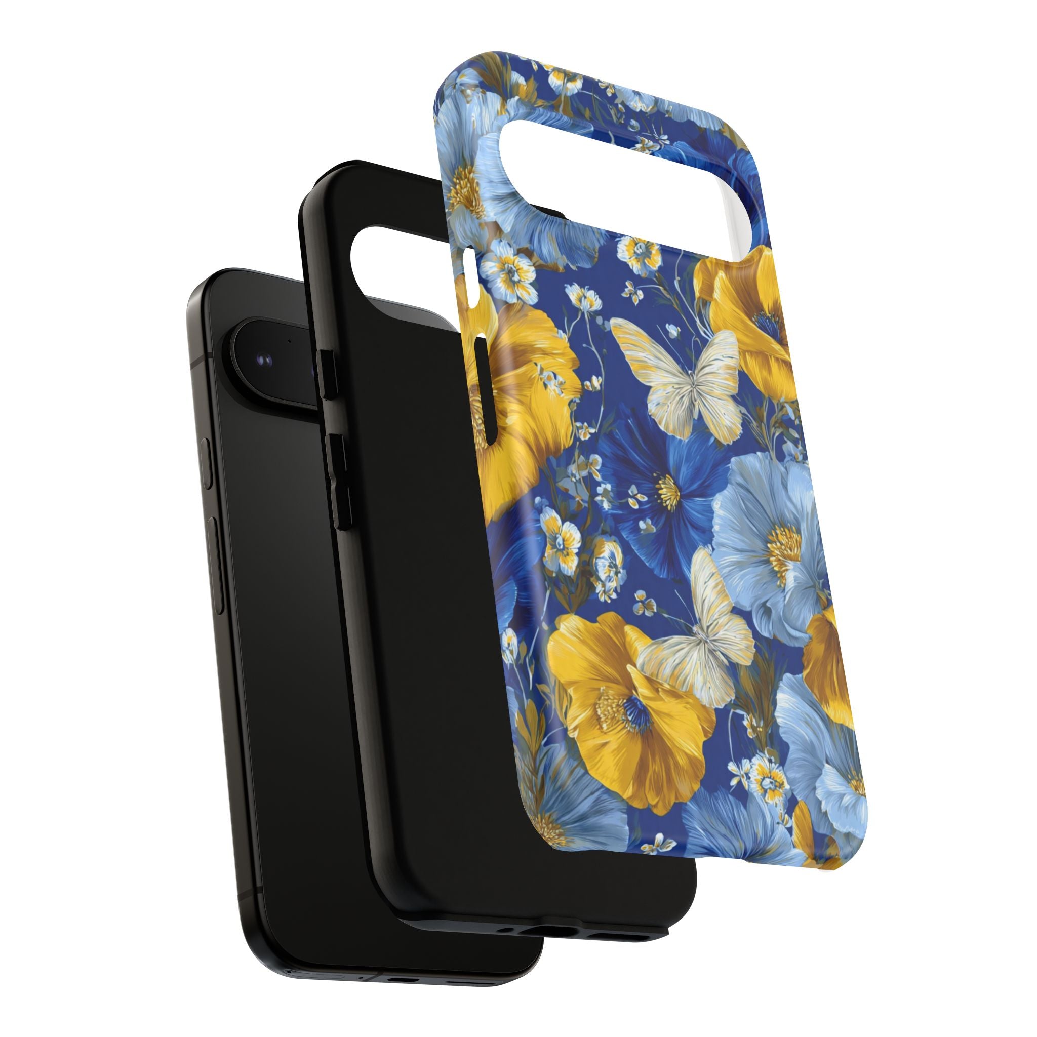 Floral Butterflies Phone Case — Blue & Yellow Tough Protective Cover