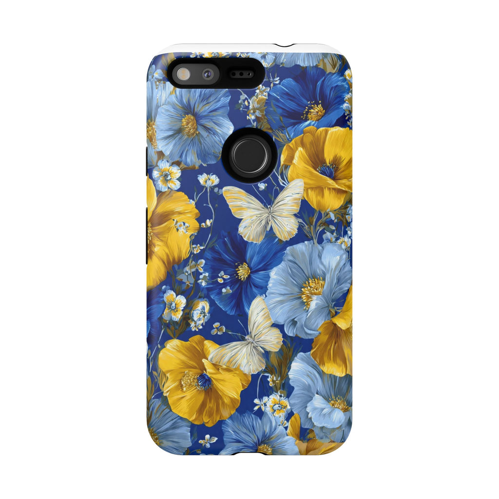 Floral Butterflies Phone Case — Blue & Yellow Tough Protective Cover