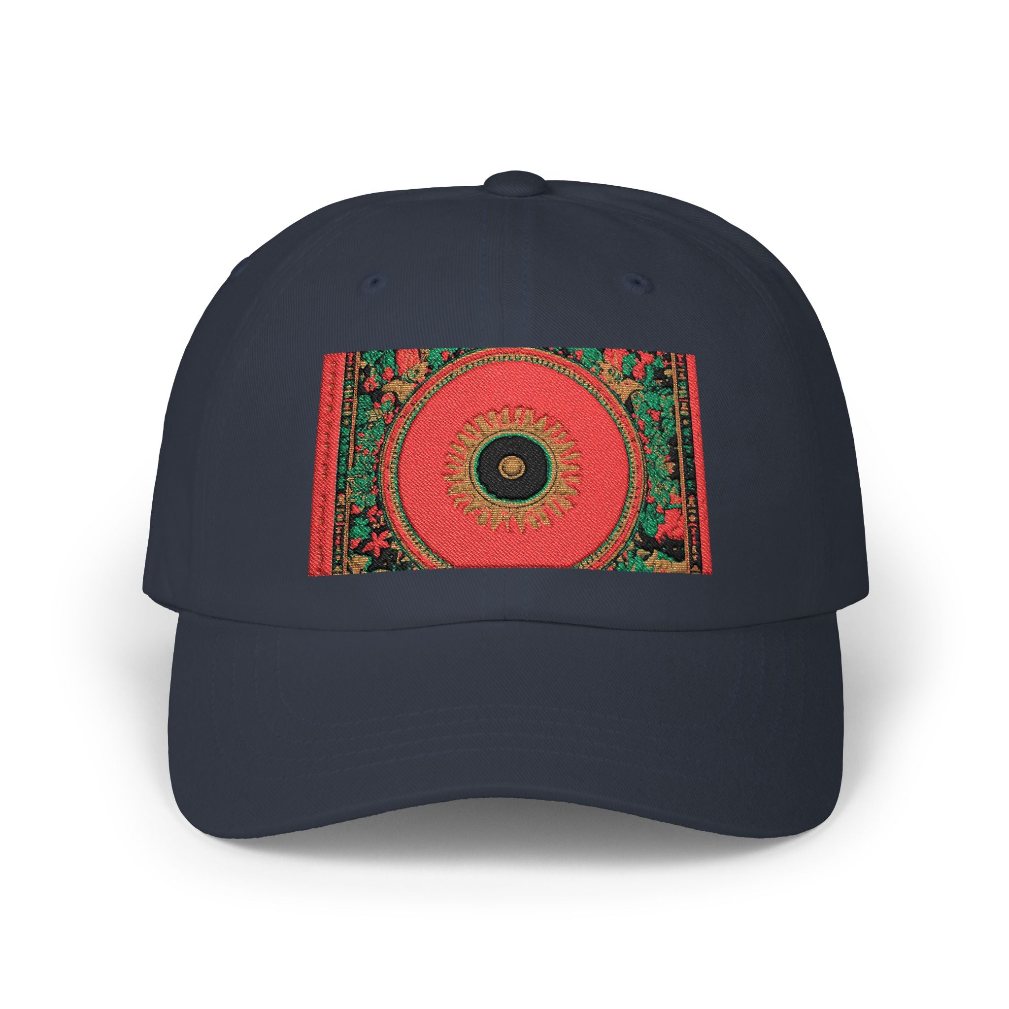 Floral Mandala Dad Cap - Vibrant Red Garden Circle Embroidered Hat