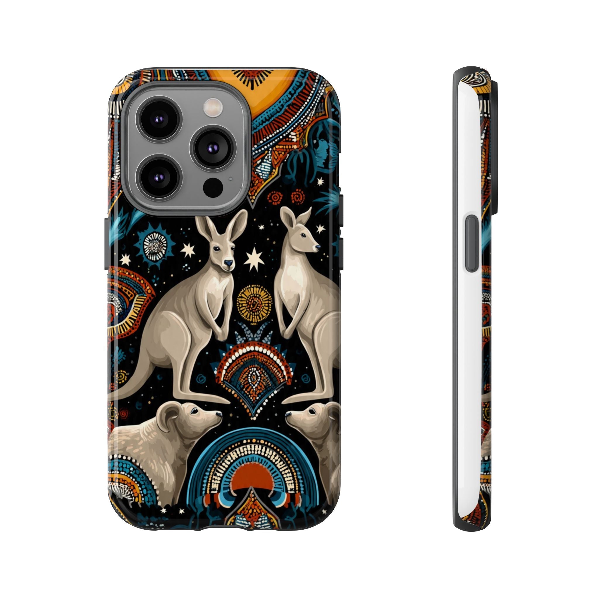 Kangaroo & Boomerang Tough Phone Case — Australian Wildlife Pattern