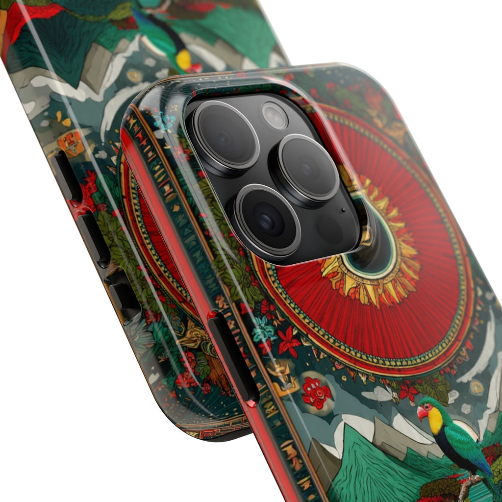 Tough Phone Case — Vibrant Tropical Mountain Bird Design