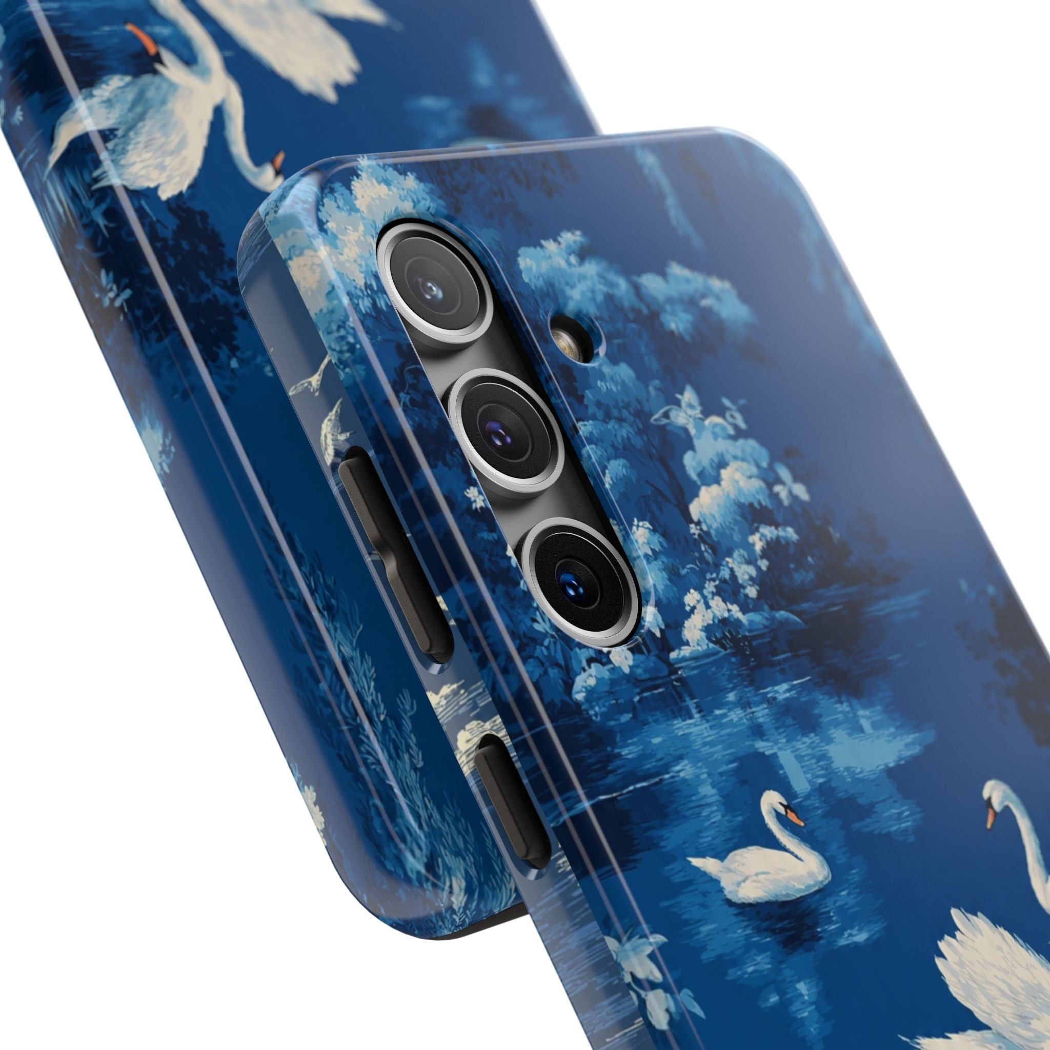Swan Lake Tough Phone Case — Blue Vintage Swan Design, Durable Protective Cover