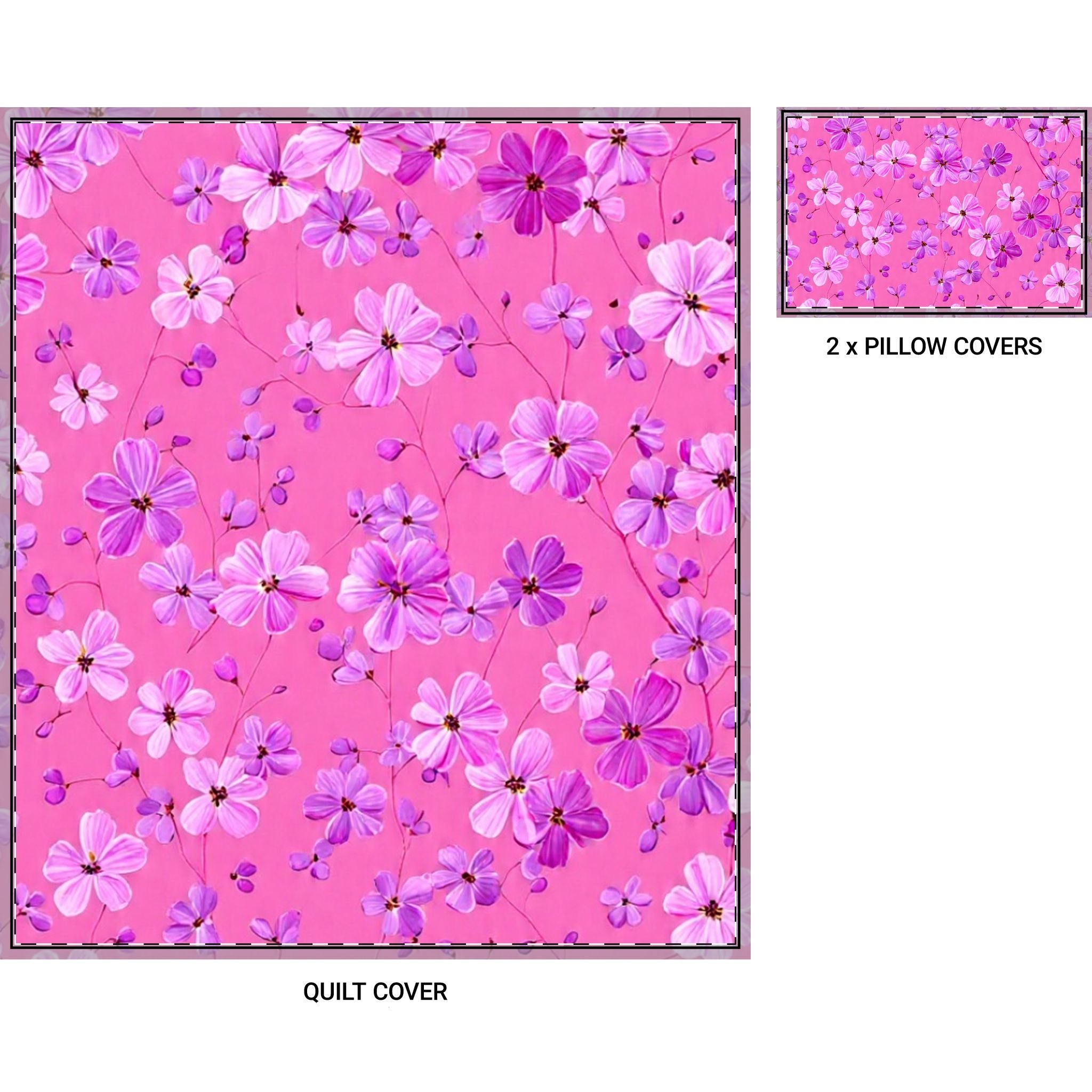Pink Floral Quilt Cover Set – 3-Piece Duvet Cover & 2 Pillowcases, Spring Garden Bedding