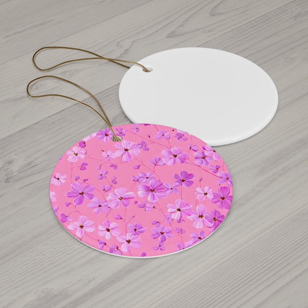 Star Ceramic Ornament — Pink Floral Blossom Holiday Decoration
