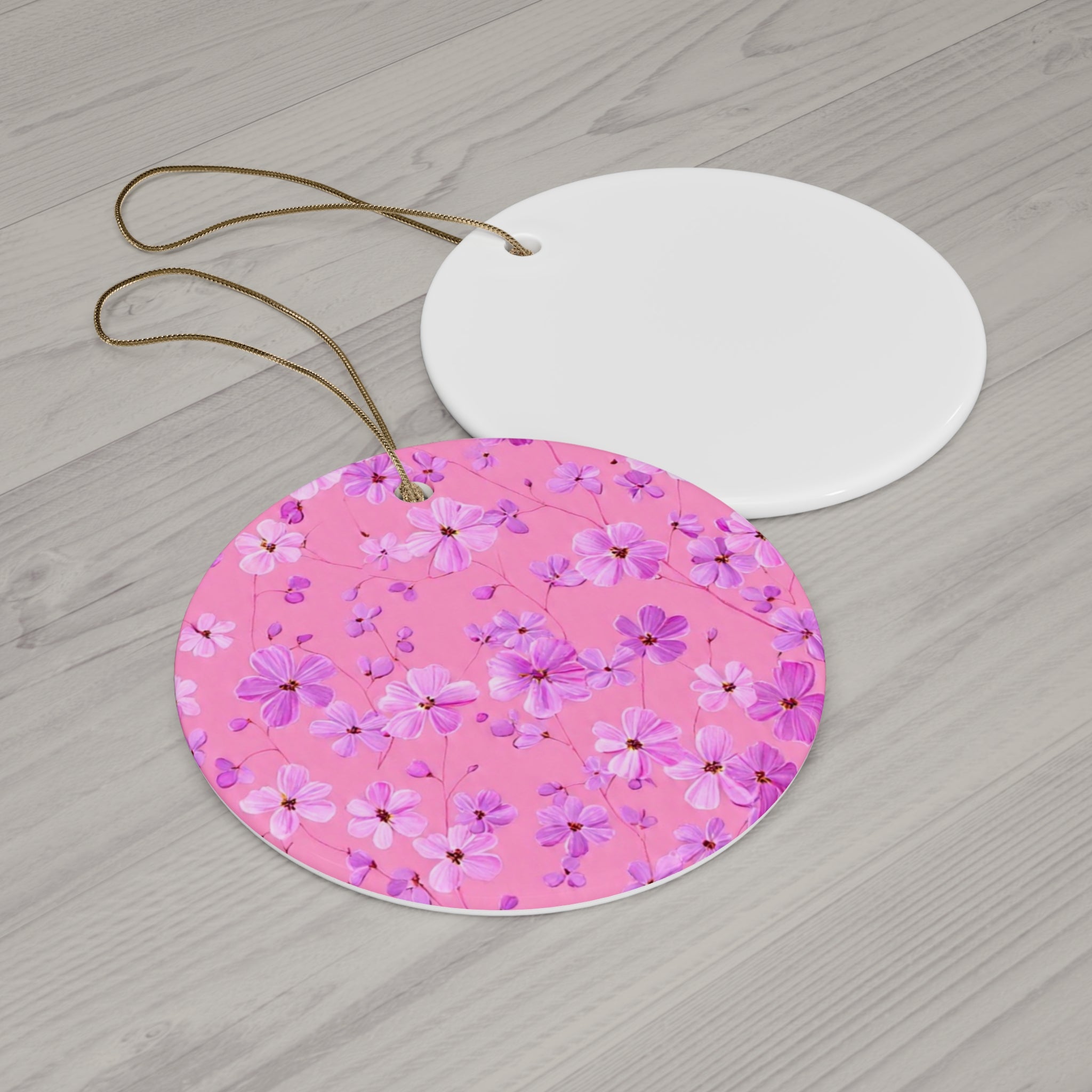 Star Ceramic Ornament — Pink Floral Blossom Holiday Decoration