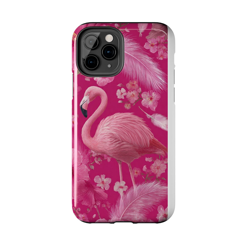 Flamingo Floral Tough Phone Case — Pink Tropical Feather Design