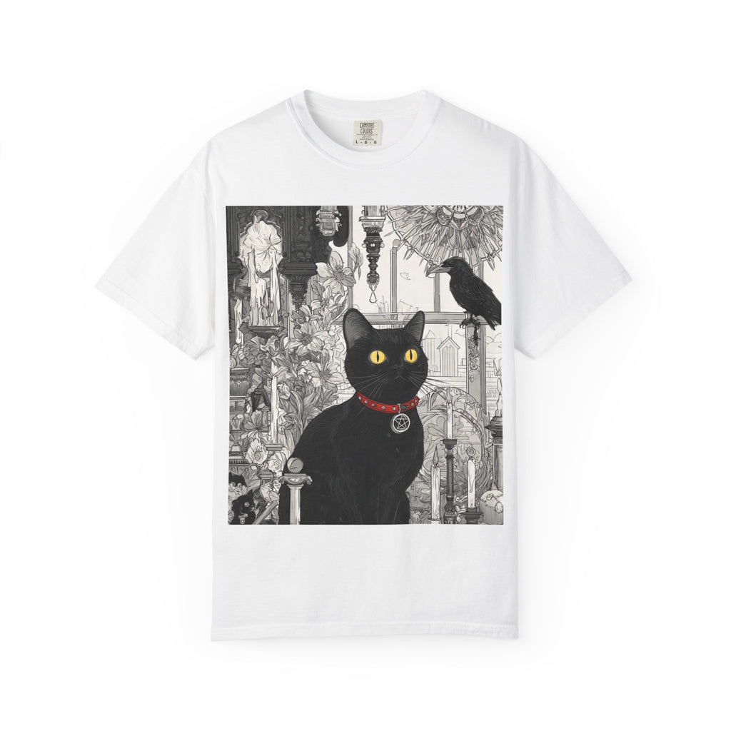 Black Cat Gothic Art T-Shirt — "Midnight Curator" Illustration