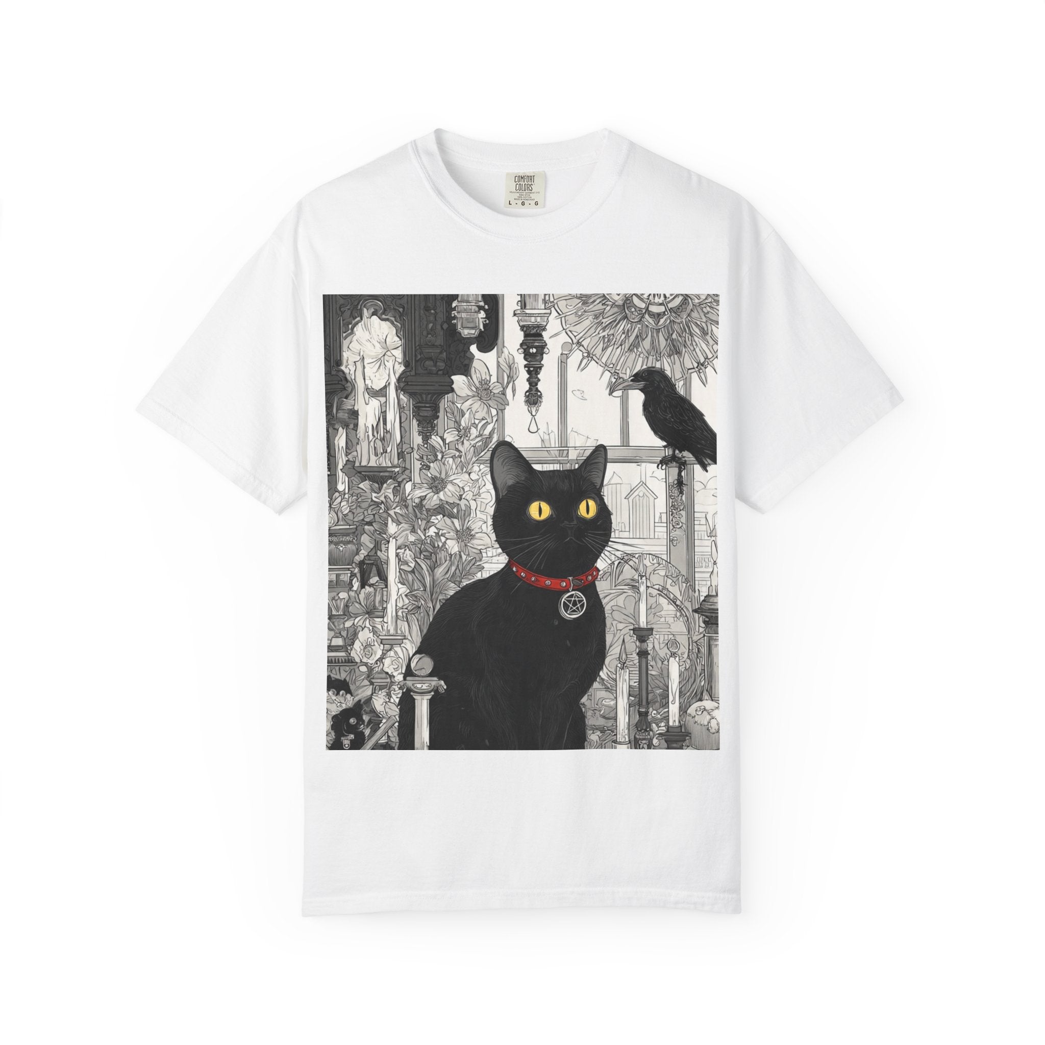 Black Cat Gothic Art T-Shirt — "Midnight Curator" Illustration