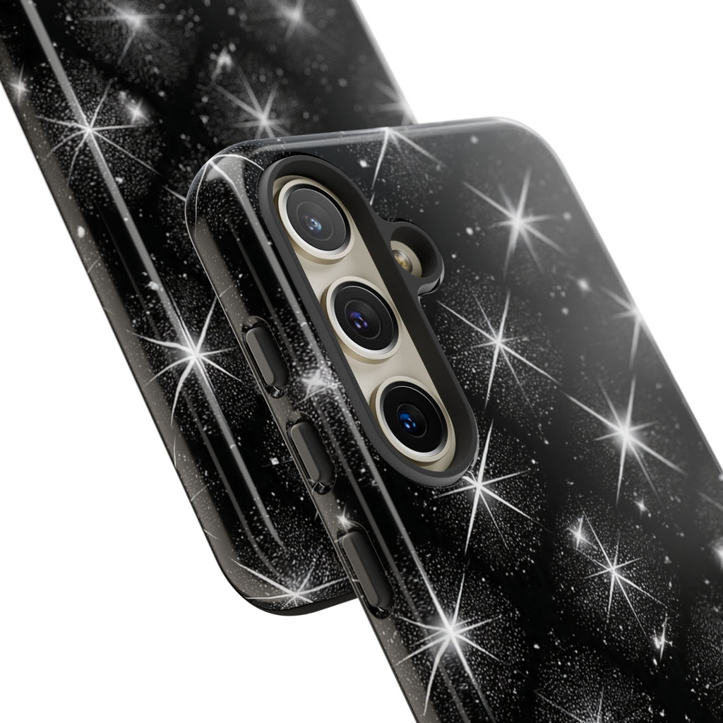 Galaxy Sparkle Tough Phone Case — Black Starfield Protective Cover