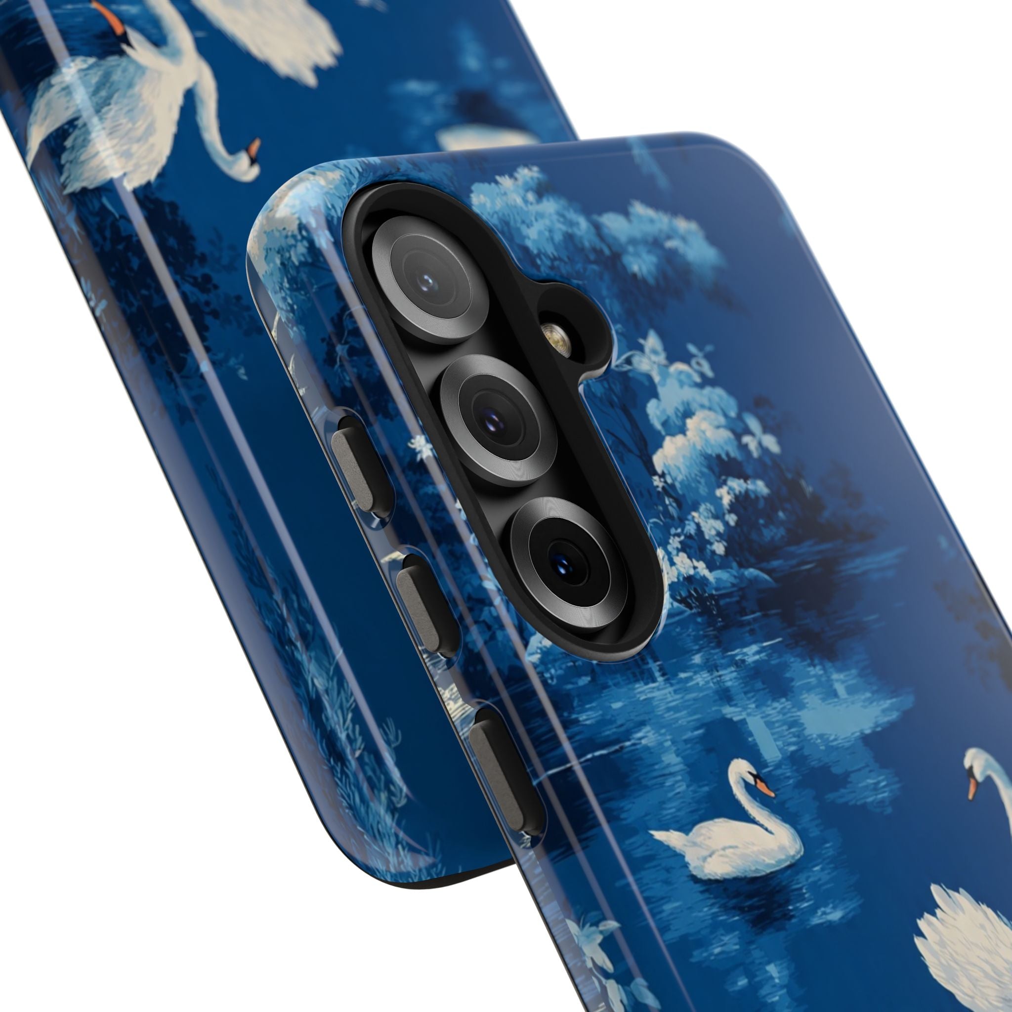 Swan Lake Tough Phone Case — Blue Vintage Swan Design, Durable Protective Cover