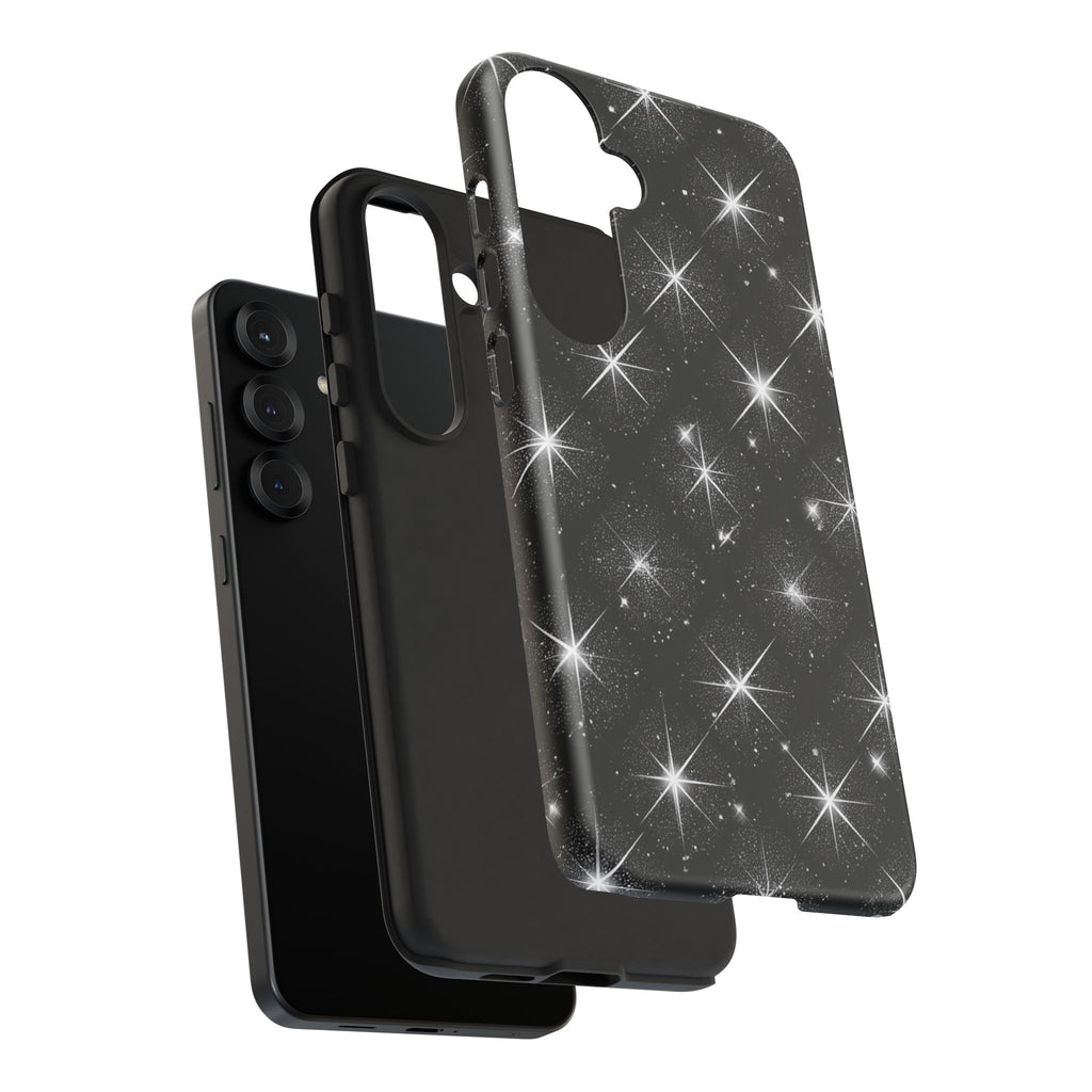 Galaxy Sparkle Tough Phone Case — Black Starfield Protective Cover