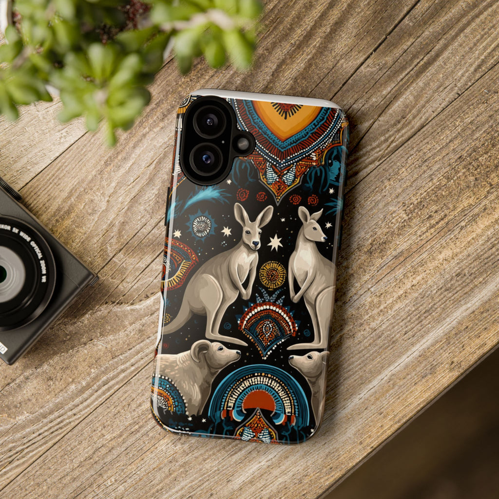 Kangaroo & Boomerang Tough Phone Case — Australian Wildlife Pattern