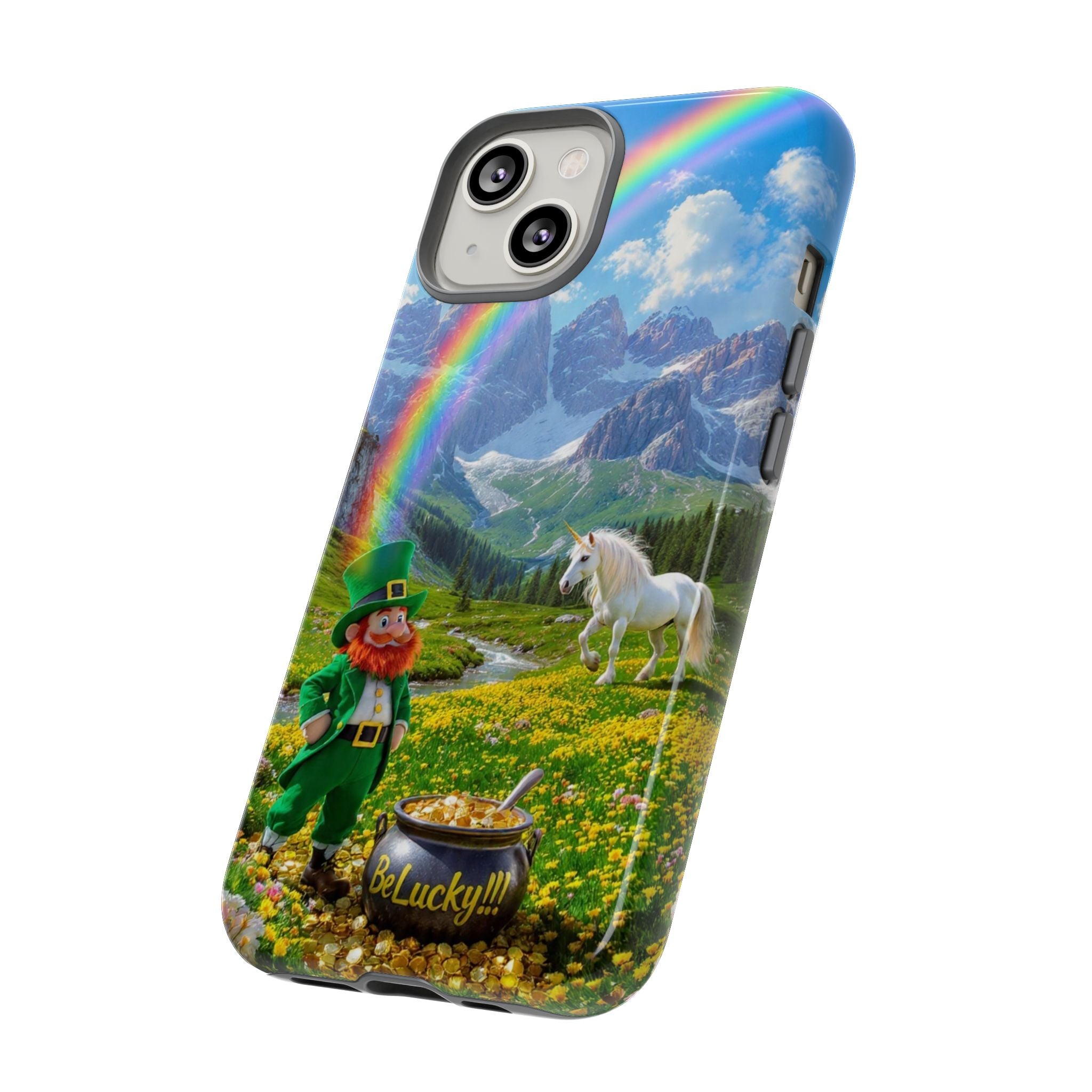 Lucky Leprechaun & Unicorn Phone Case — Rainbow Pot of Gold Protective Cover