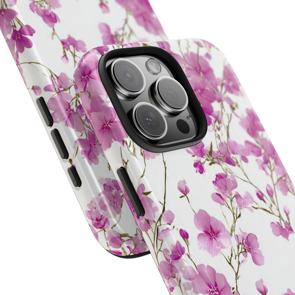 Floral Pink Blossoms Tough Phone Case — Durable Protective Phone Cover with Watercolor Cherry Blossom Design
