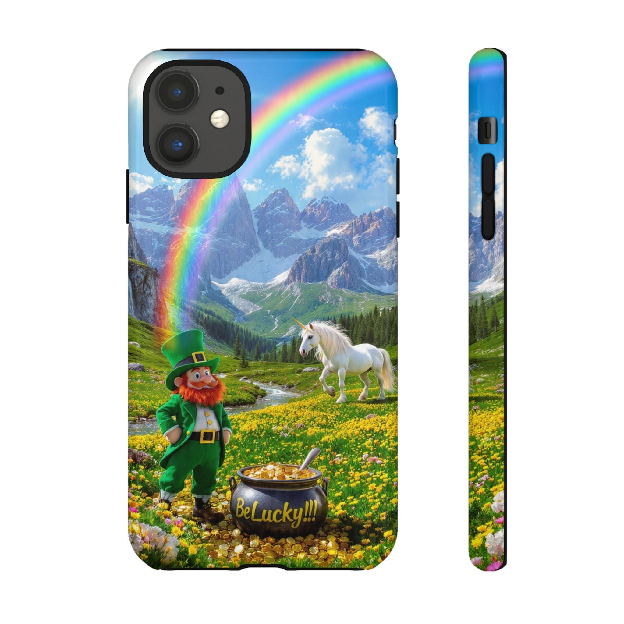 Lucky Leprechaun & Unicorn Phone Case — Rainbow Pot of Gold Protective Cover