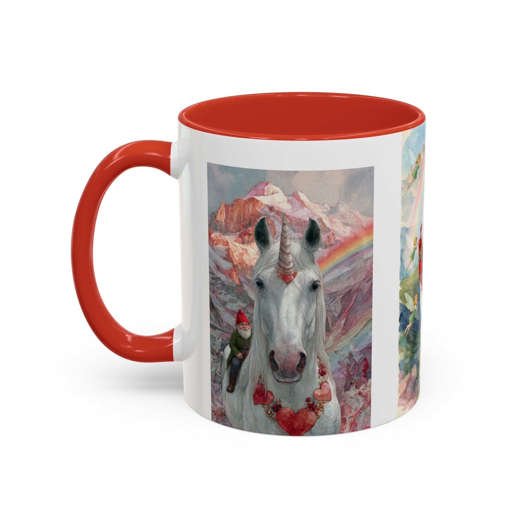 Unicorn Heart Rainbow Accent Coffee Mug — Magical White Unicorn with Heart Garland (11/15oz)
