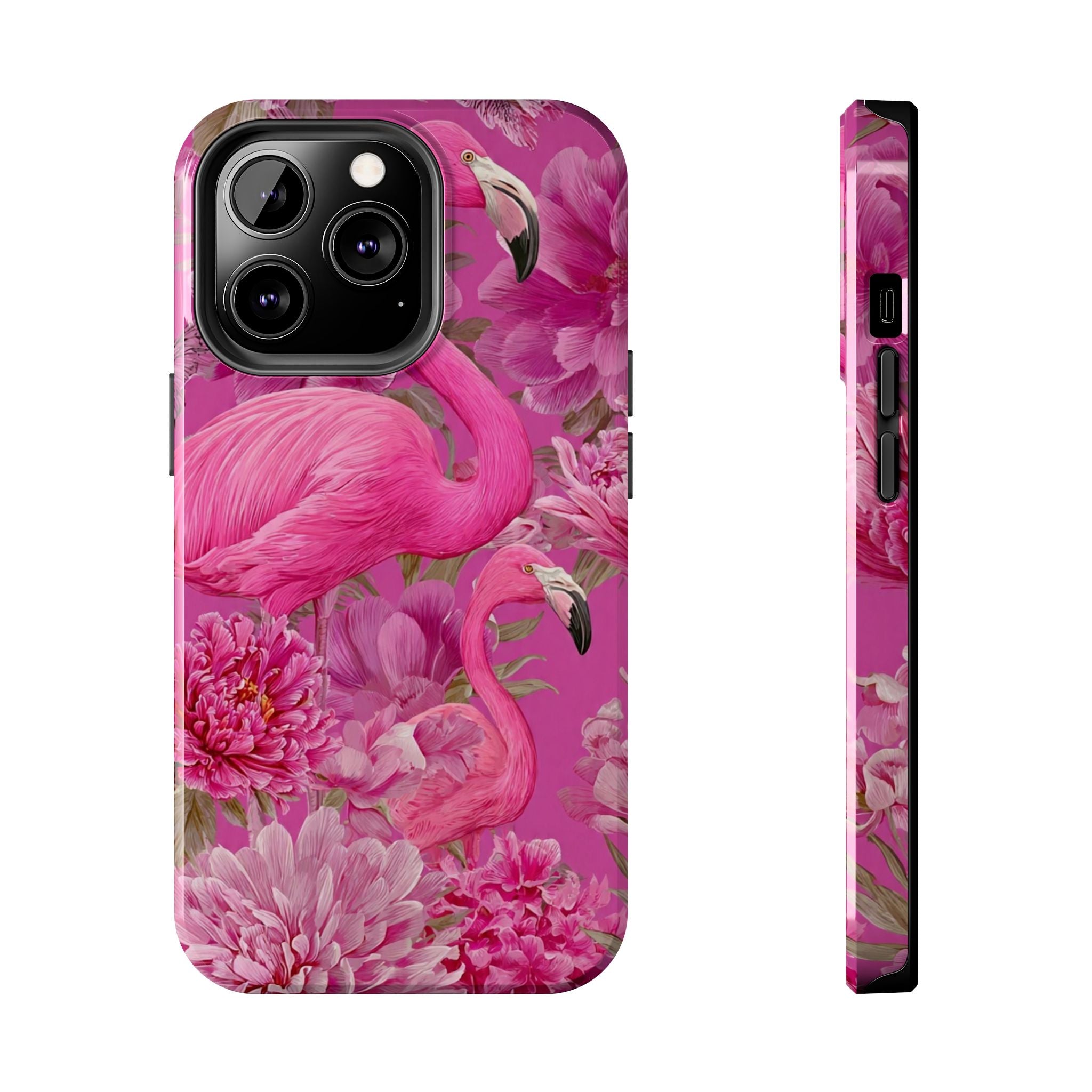 Pink Flamingo Floral Tough Phone Case — Protective iPhone Cover