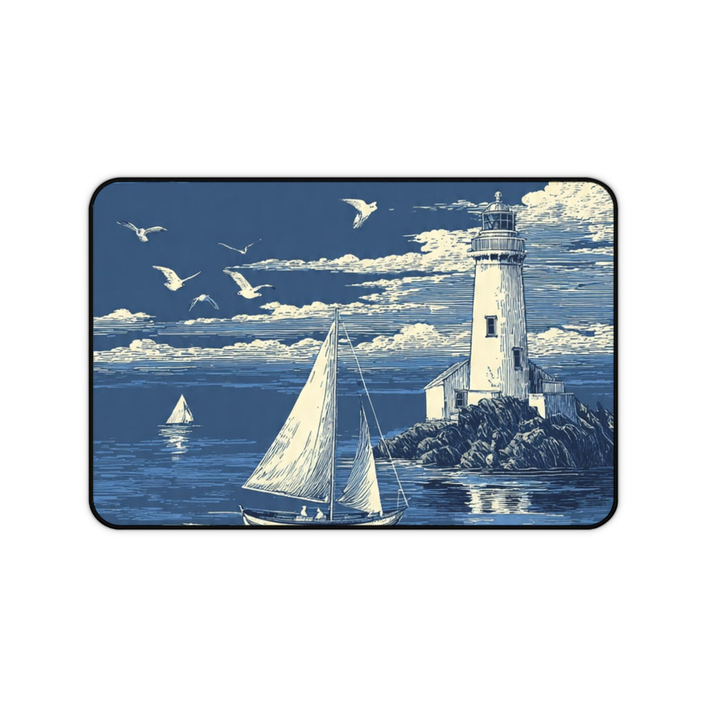 Nautical Lighthouse Sailboat Desk Mat — Ocean Coastal Mouse Pad